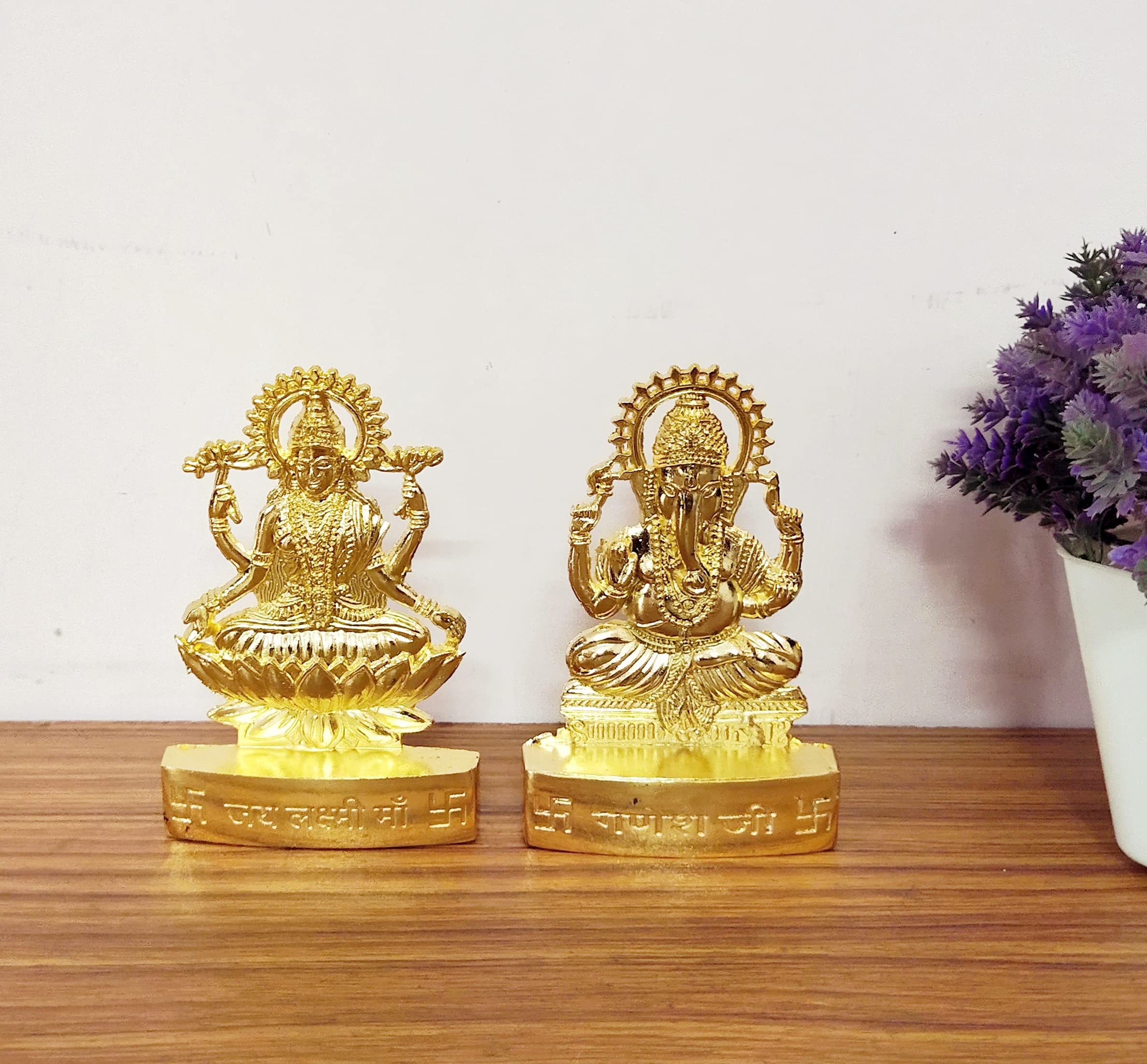 Shree Hari Home Decor Handicraft Metal Laxmi Ganesha Gold Antique Finish Pujan Set Auspicious Indian Art Statues Luxmi Ganesh Id