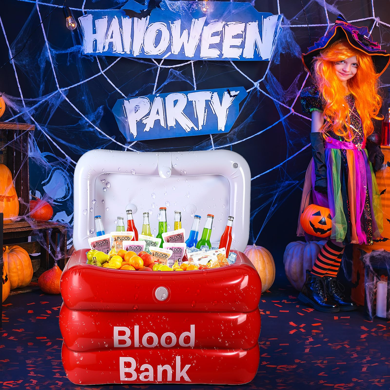Funnymoom 1 Pcs Halloween Inflatable Cooler Blood Bank Cooler Hospital Themed Blood Bags Container for Beverage Snacks Halloween