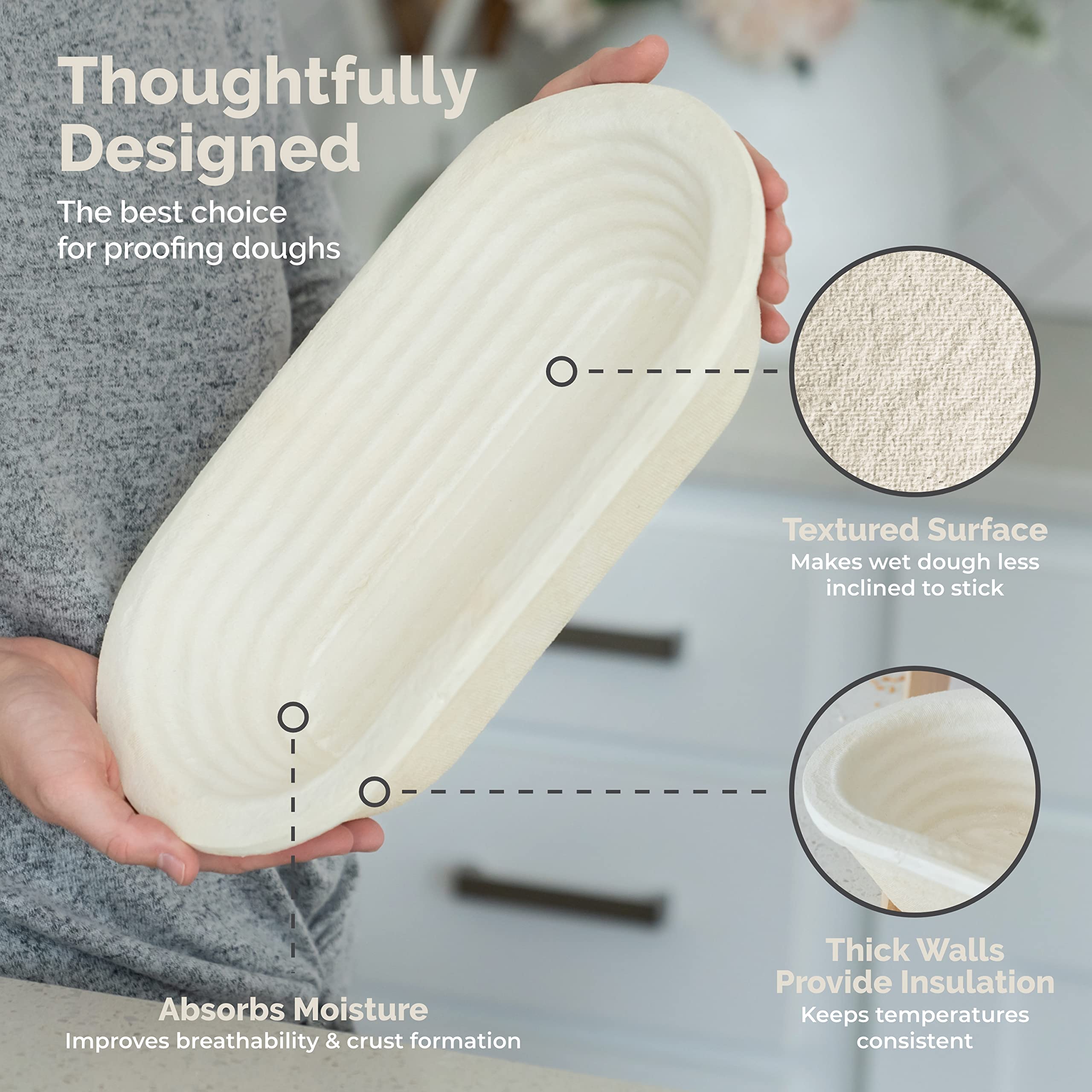 Bulka Oval Banneton Bread Proofing Basket Spruce Wood Pulp 750G Groove, Sourdough Bread Baking Supplies Brotform - Batard Dough