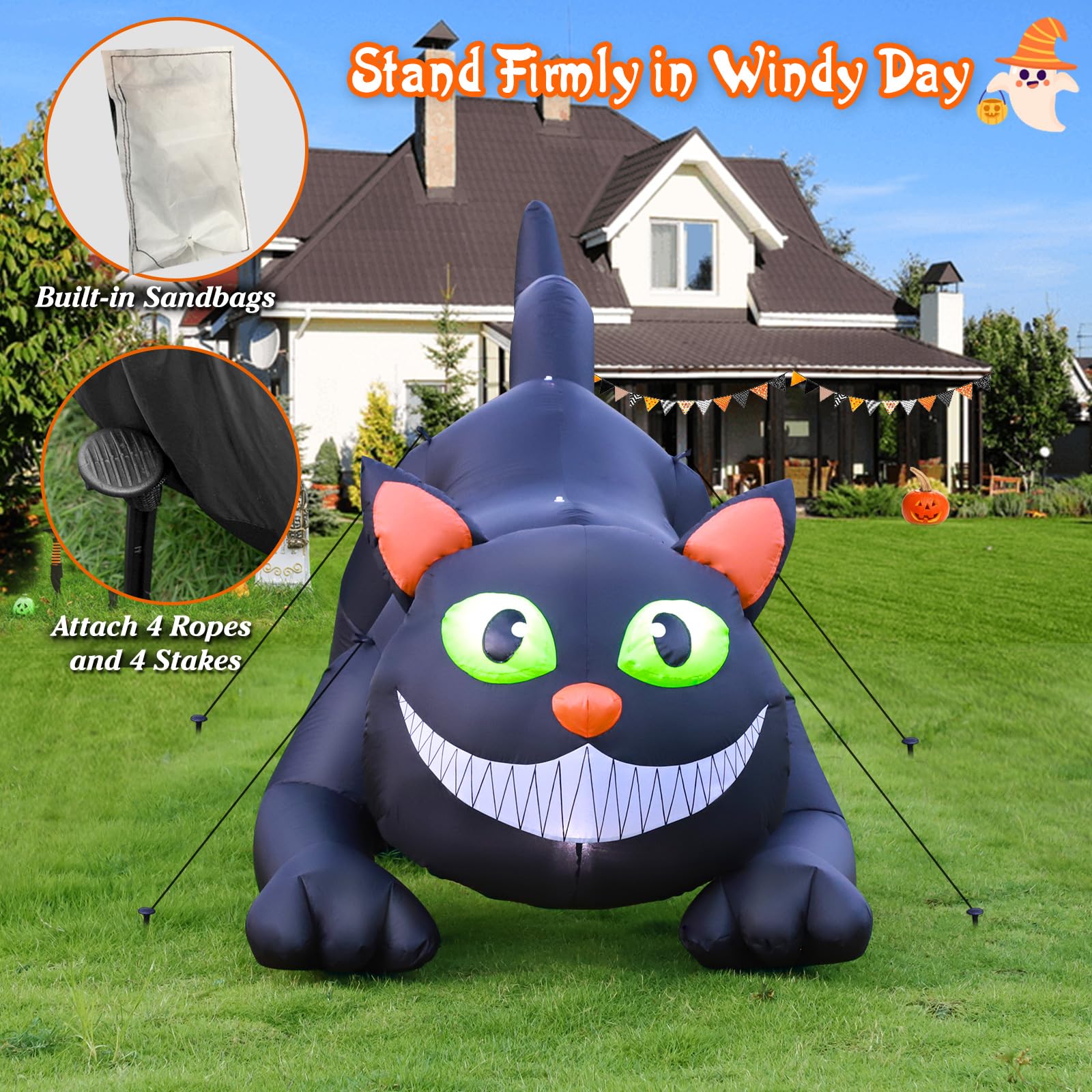 FunFanso 7 FT Halloween Inflatables Black Cat Outdoor Decorations, Blow Up Yard Decorations Built-in Bright LEDs for Indoor Part