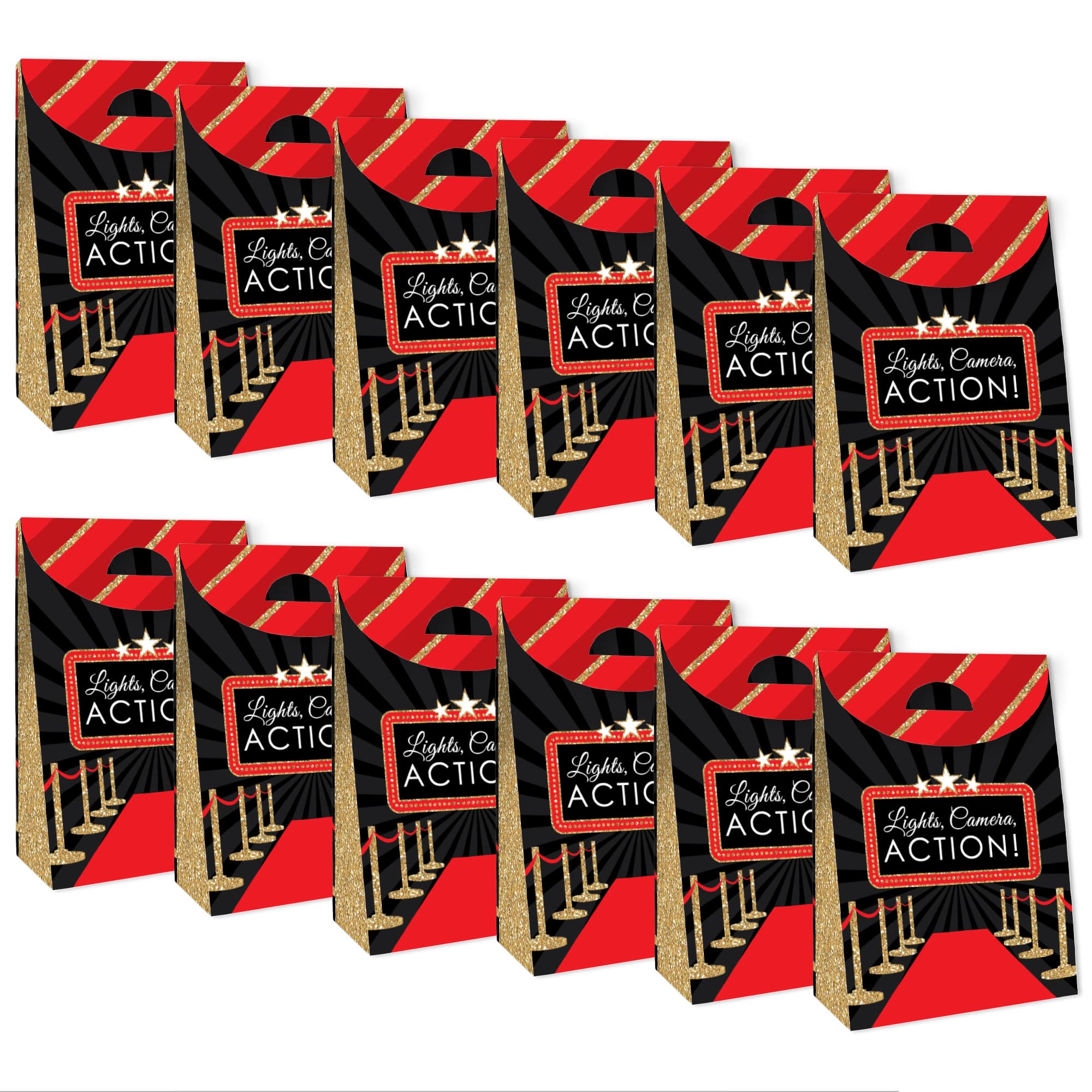 Big Dot Of Happiness Red Carpet Hollywood - Movie Night Gift Favor Bags - Party Goodie Boxes - Set Of 12