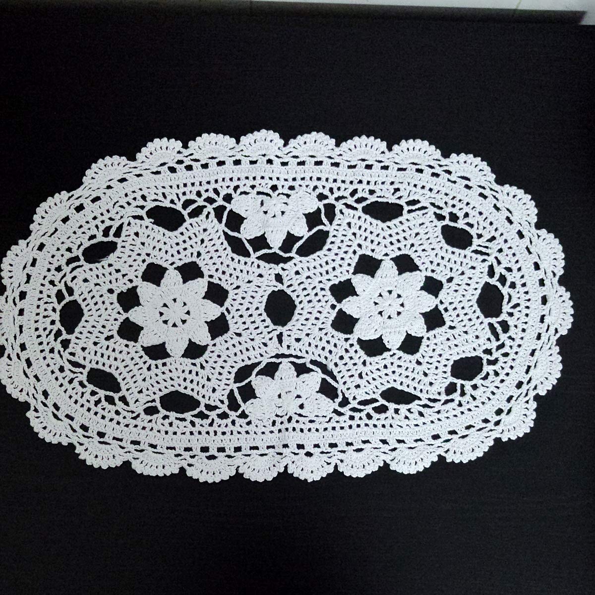 Laivigo New Handmade Crochet Lace Oval Table Placemat Doilies Doily,12 X 20 Inch,White,2Pcs