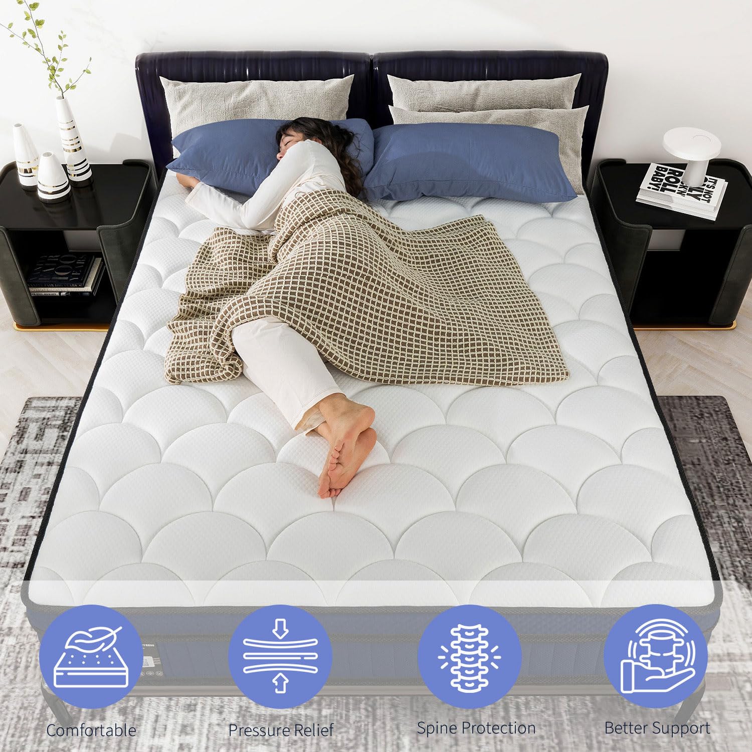Nisleep Queen Mattress, 10 Inch Pillow Top Mattress In A Box, Medium Firm Fiberglass-Free, Soft Breathable Pressure Relief Memor