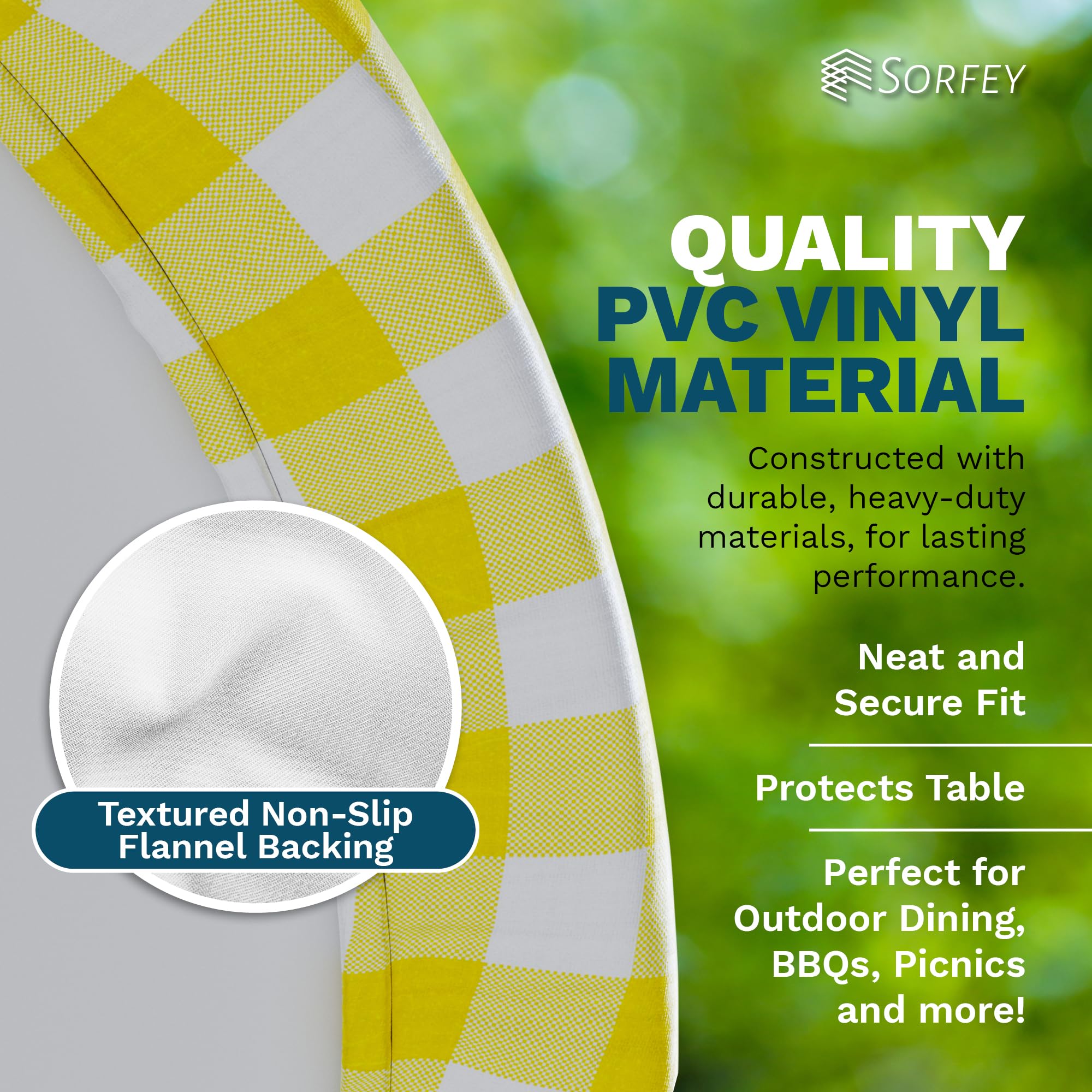 Sorfey Tablecloth -Fitted With Elastic, Vinyl With Flannel Back, Fits For Table 36 Inches Round ,Water Proof, Easy To Clean, Che