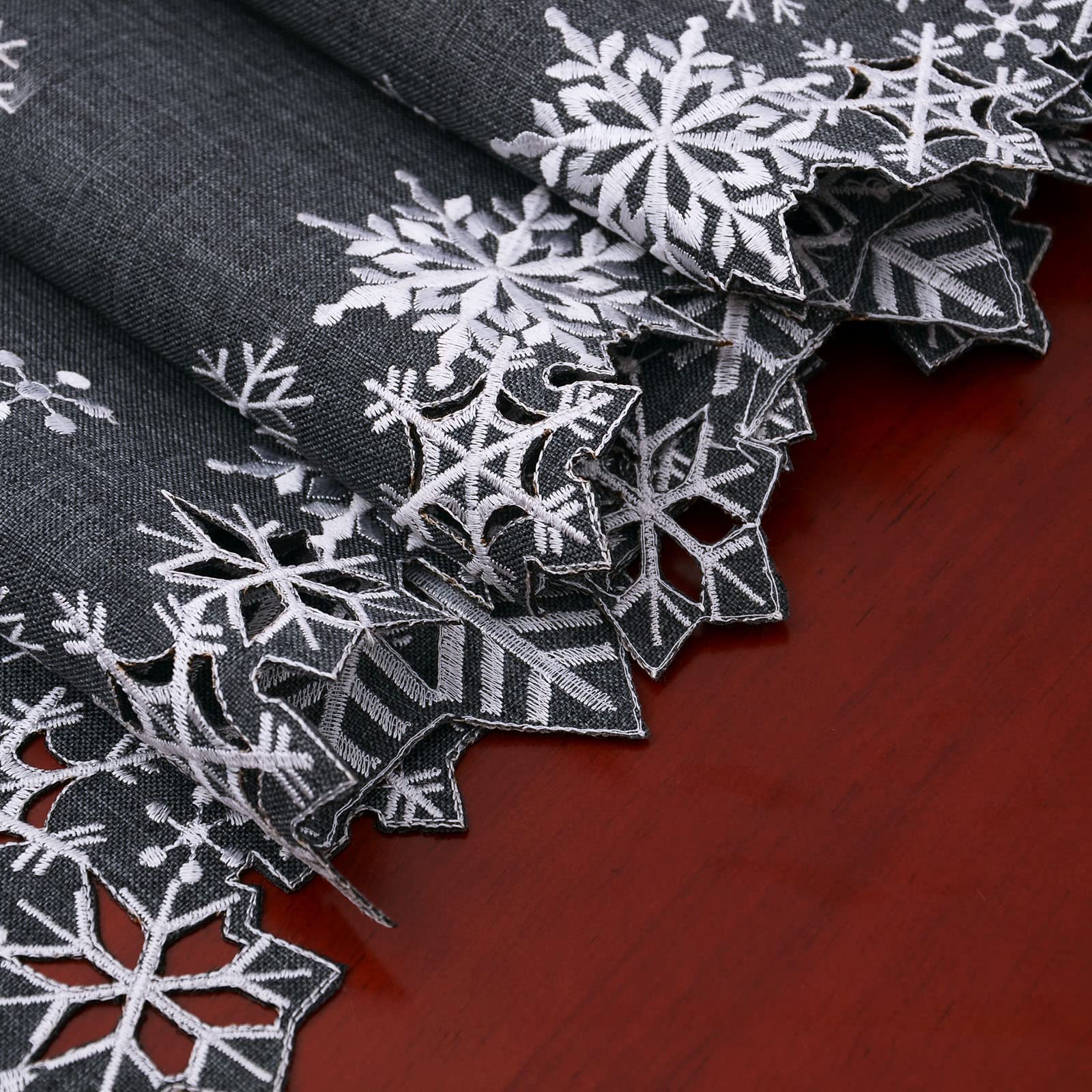 Simhomsen Embroidered Snowflakes Table Runners For Christmas Holiday And Winter (Gray, 14