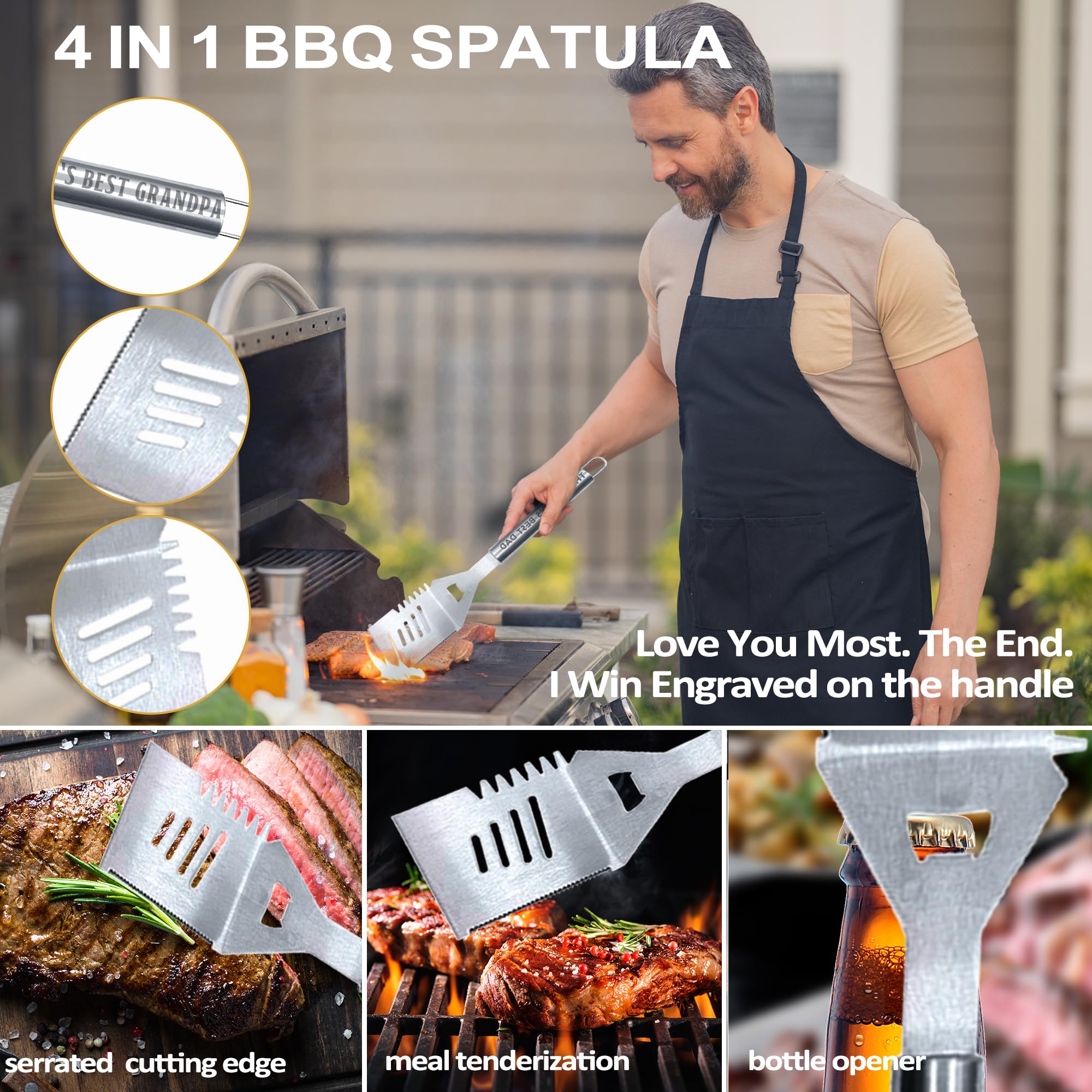 Gifts For Grandpa, Fathers Day Grandpa Gifts For Him Heavy Duty Grilling Accessories Kit For Backyard Bbq, Thick Stainless Steel