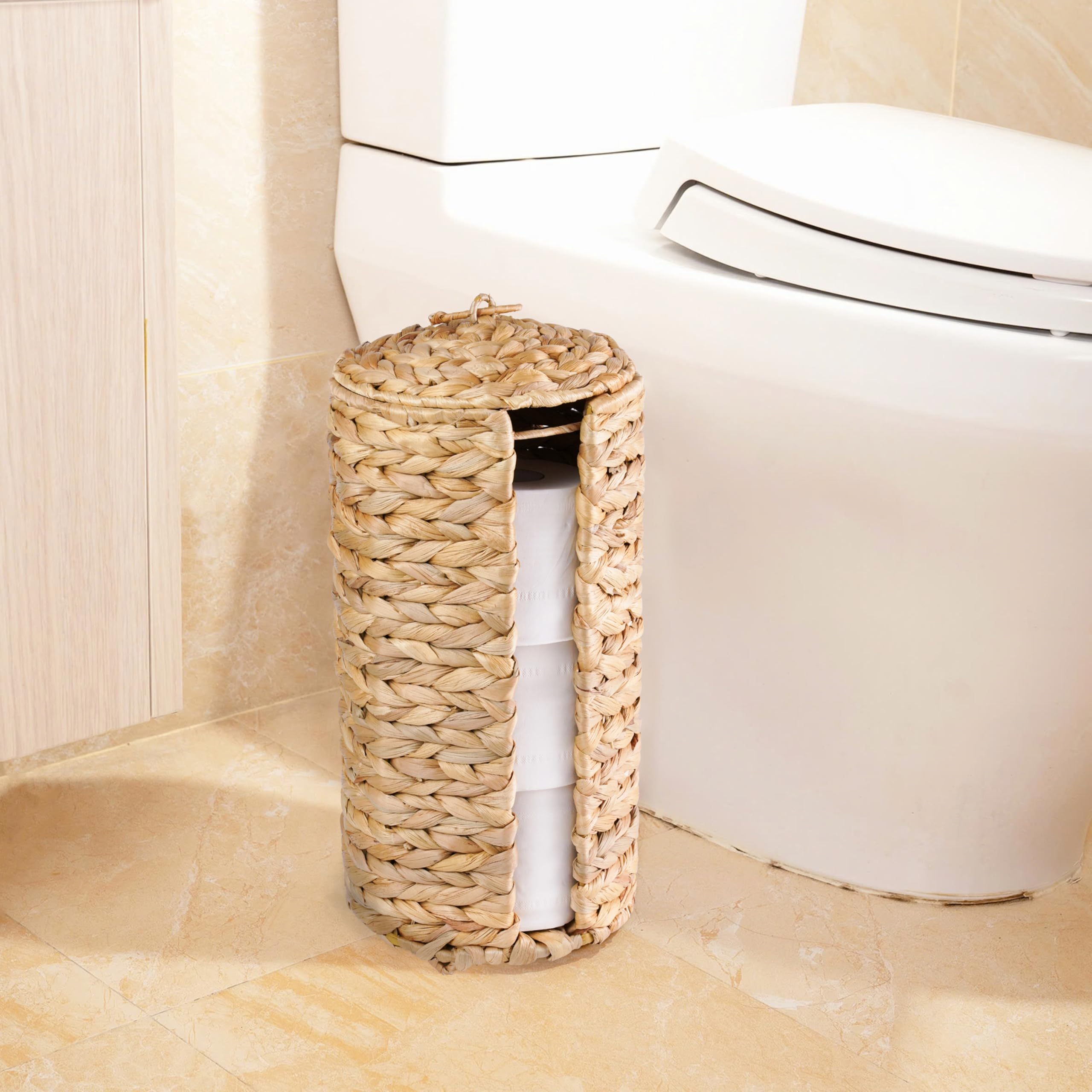 Minhkust Wicker Toilet Paper Storage Stand With Lid - Rattan Toilet Paper Holder With Storage - Boho Woven Toilet Paper Basket F