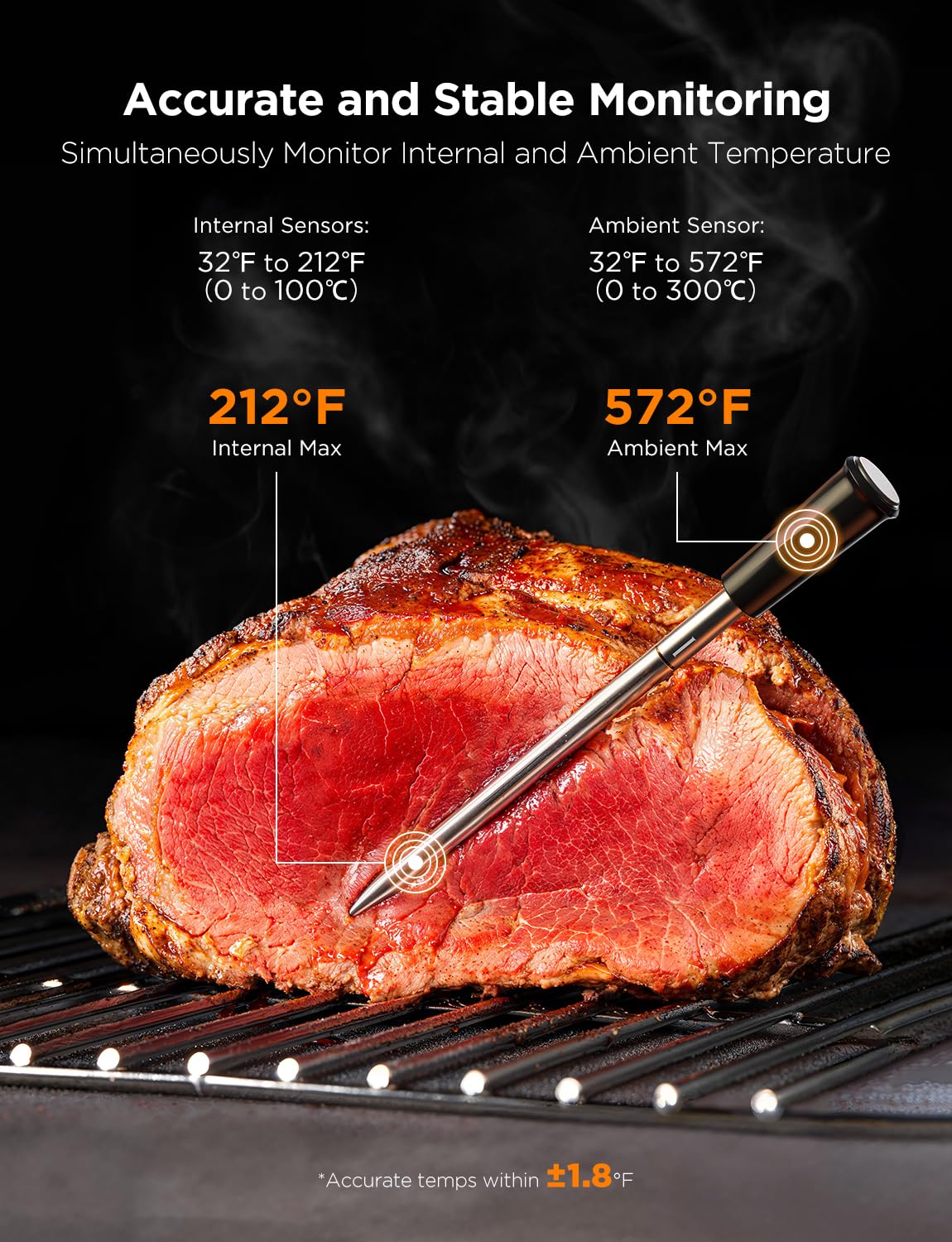 GoveeLife Wireless Digital Meat Thermometer with 2 Probes, WiFi/Bluetooth, Rechargeable, Black, Model H5192 for BBQ, Oven, Grill, Smoker