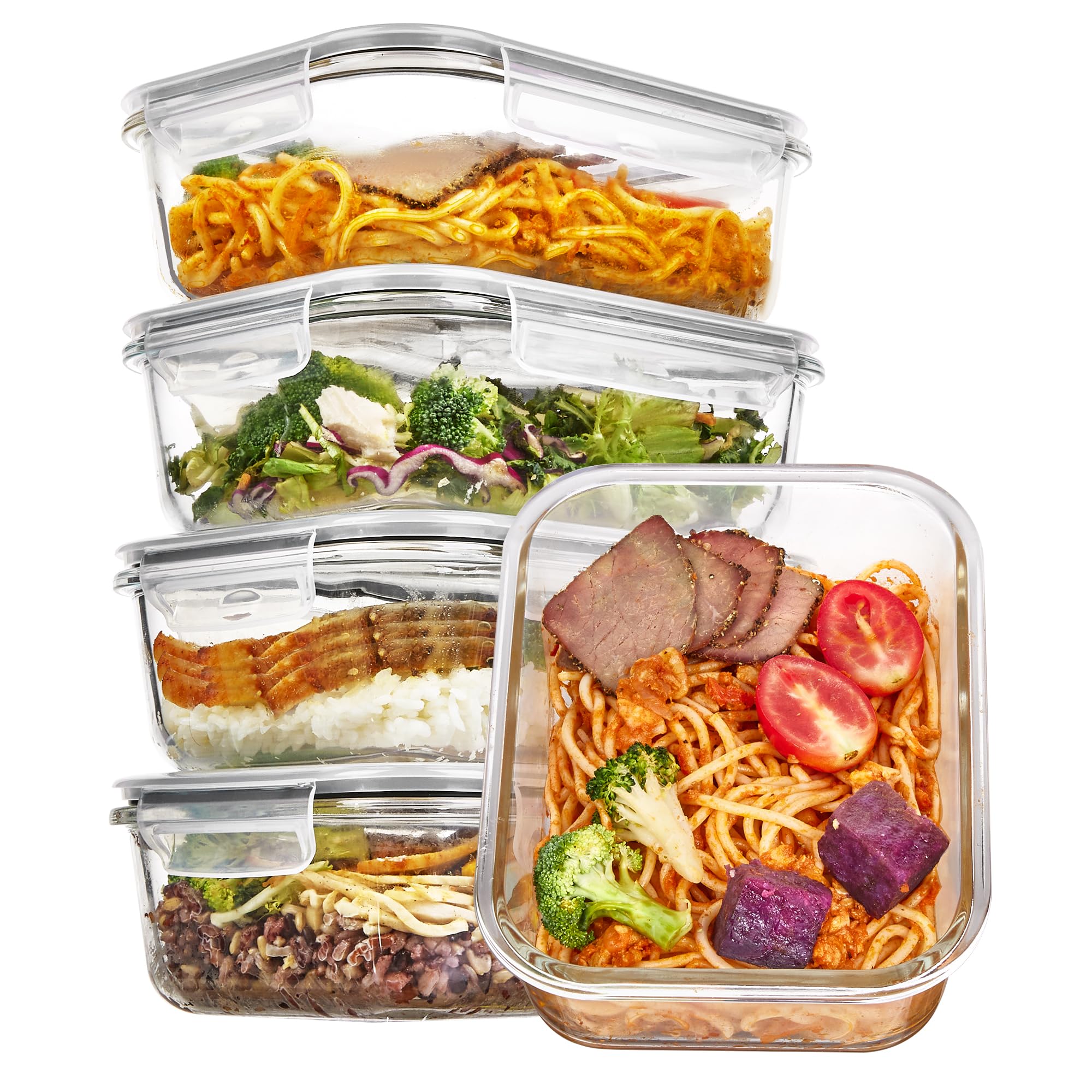 Vtopmart 5 Pack 35oz Glass Food Storage Containers with Lids, Meal Prep Containers, Airtight Reusable Lunch Container Set, Safe 