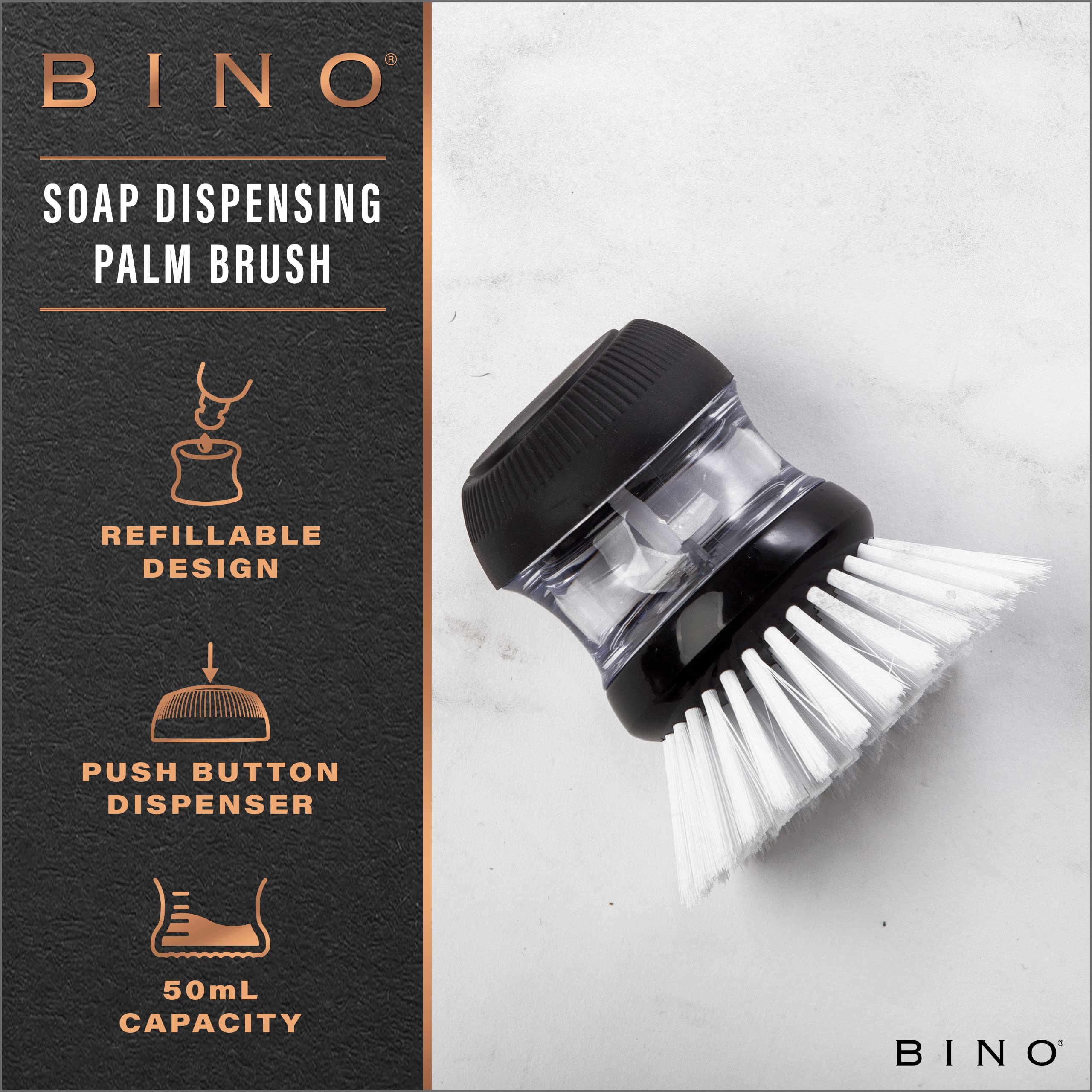Bino Soap Dispenser Palm Brush | Round Dish Brush | Scrub Brush For Dishes | Wash Dishes Brush | Dish Scrubber | Nylon Scrubber