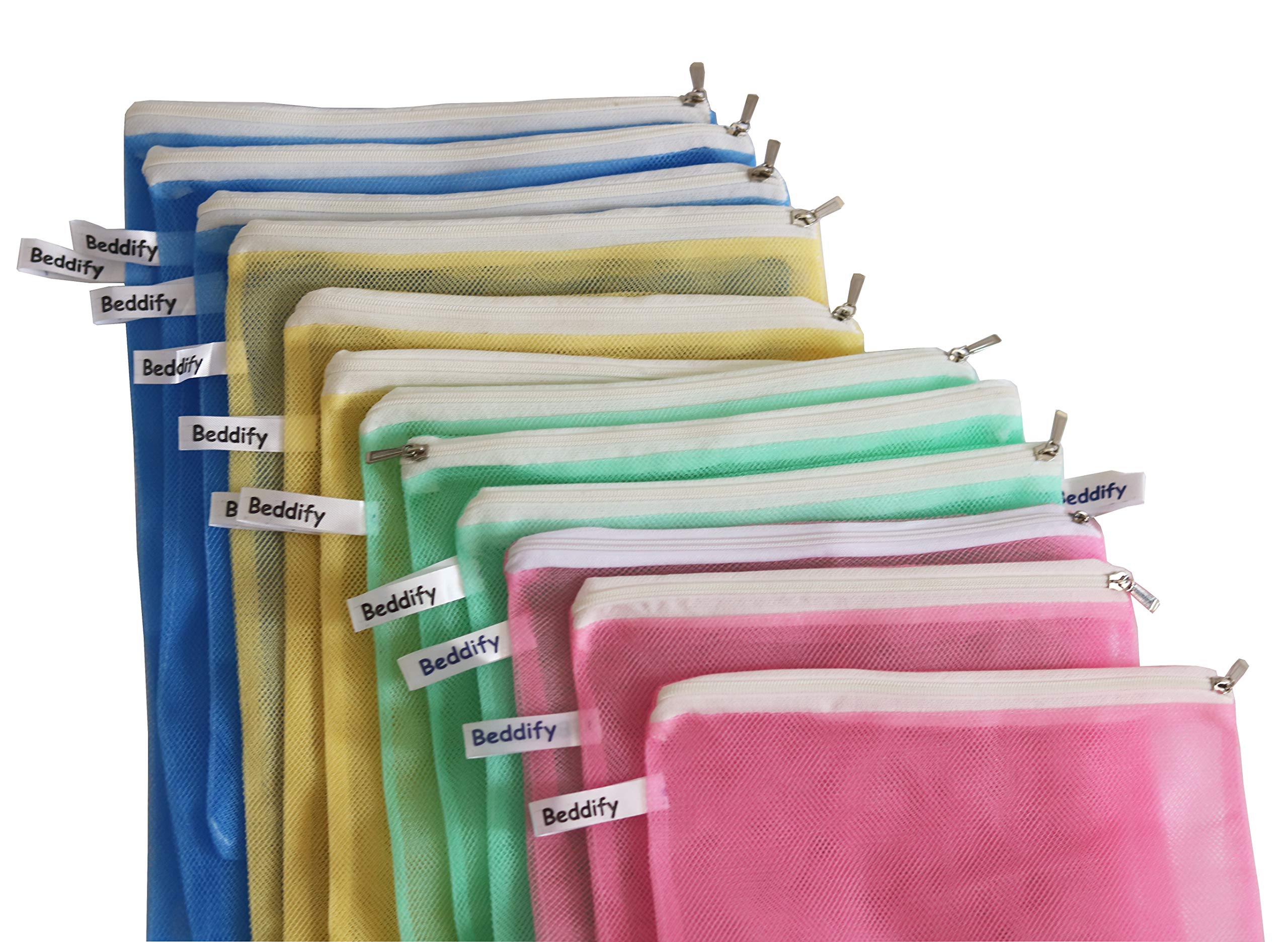 Beddify Set of 9 Reusable Fridge Storage Bags for Vegetables and Fruits Dual Layer Mesh Net Multipurpose MultiSize Kitchen Stor