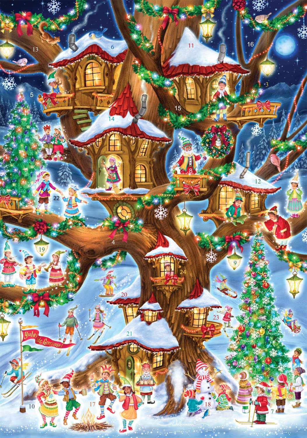 Elves Treehouse Advent Calendar (Countdown to Christmas) with Holiday Pictures by Vermont Christmas Company