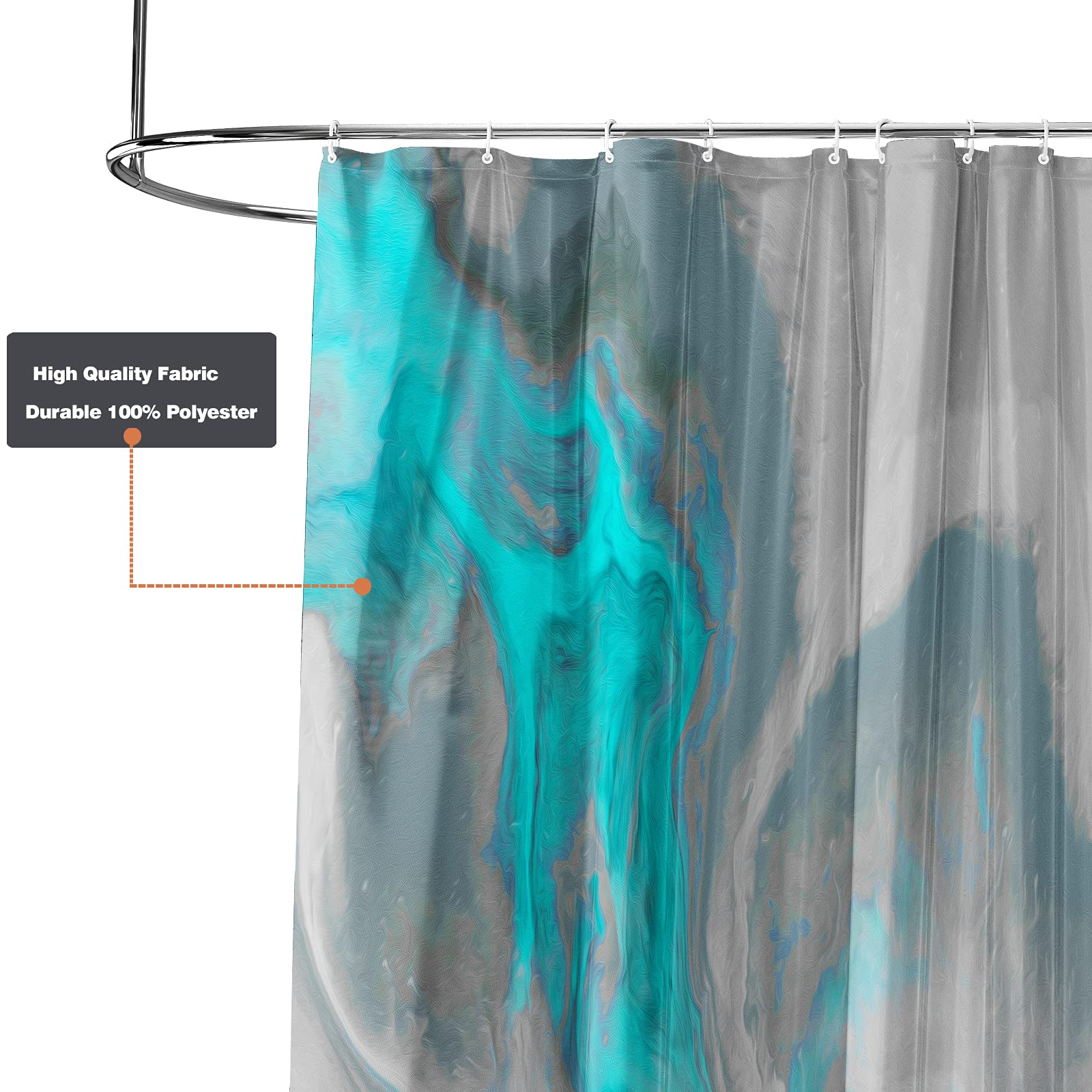 Yaehoco Abstract Rich And Colorful Fabric Shower Curtain | Main Colors: Aqua, Grey, Blue,Teal | Waterproof Shower Curtains With