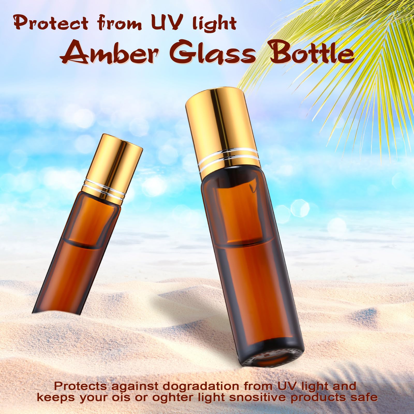 Tanlade 100 Pcs Essential Oil Roller Bottles 10 Ml Amber Roll On Glass Roller Bottles Refillable Leakproof Empty Rollerball Bott