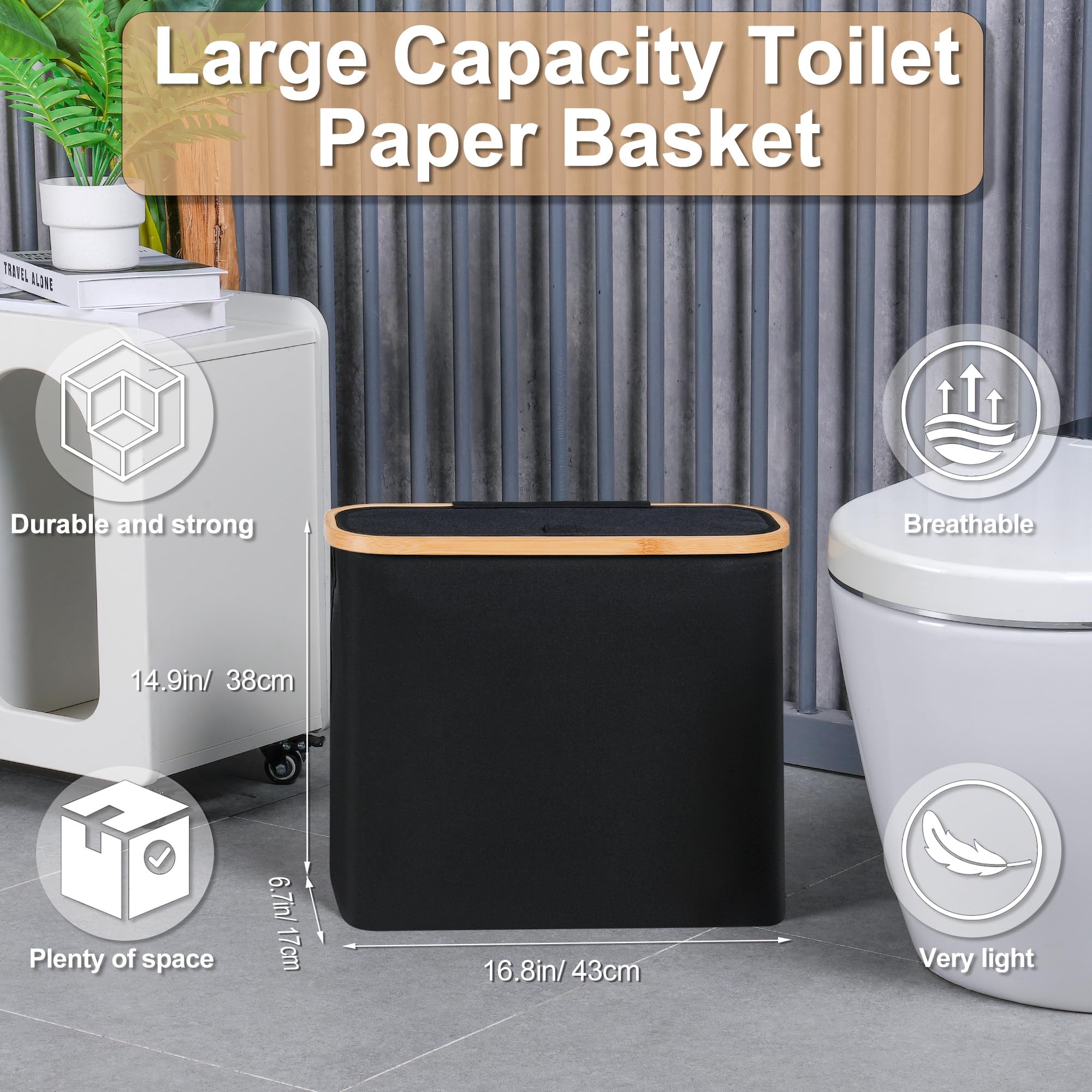 Efluky Toilet Paper Basket 28L, Toilet Paper Storage With Lid For Bathroom, Toilet Paper Holder With Storage, Free Standing Toil