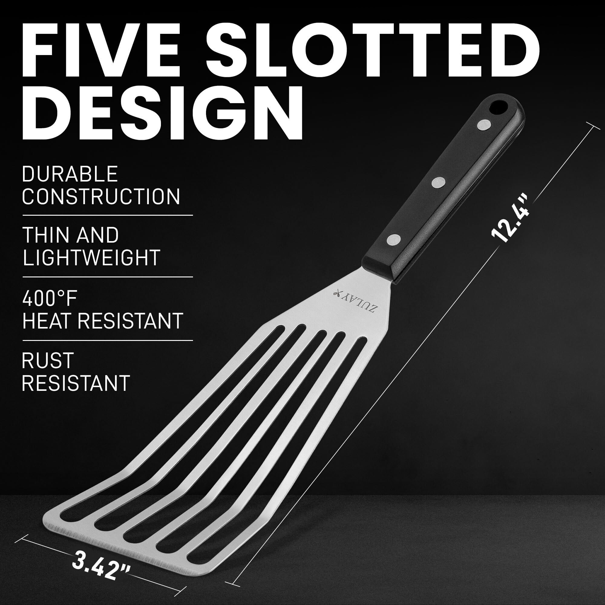 Zulay Kitchen Fish Spatula Stainless Steel - Fish Spatulas For Non-Stick Cookware - Slotted Spatula - Stainless Spatula - Metal