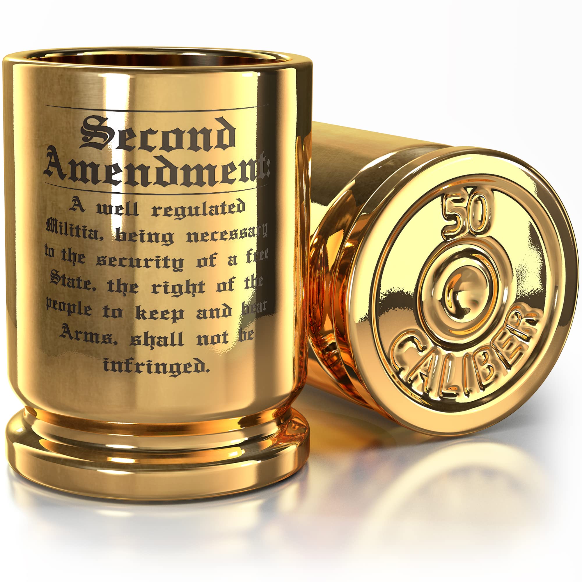 2A 50 Cal Brass Ceramic Shot Glasses - Set Of 2 - Engraved 2A