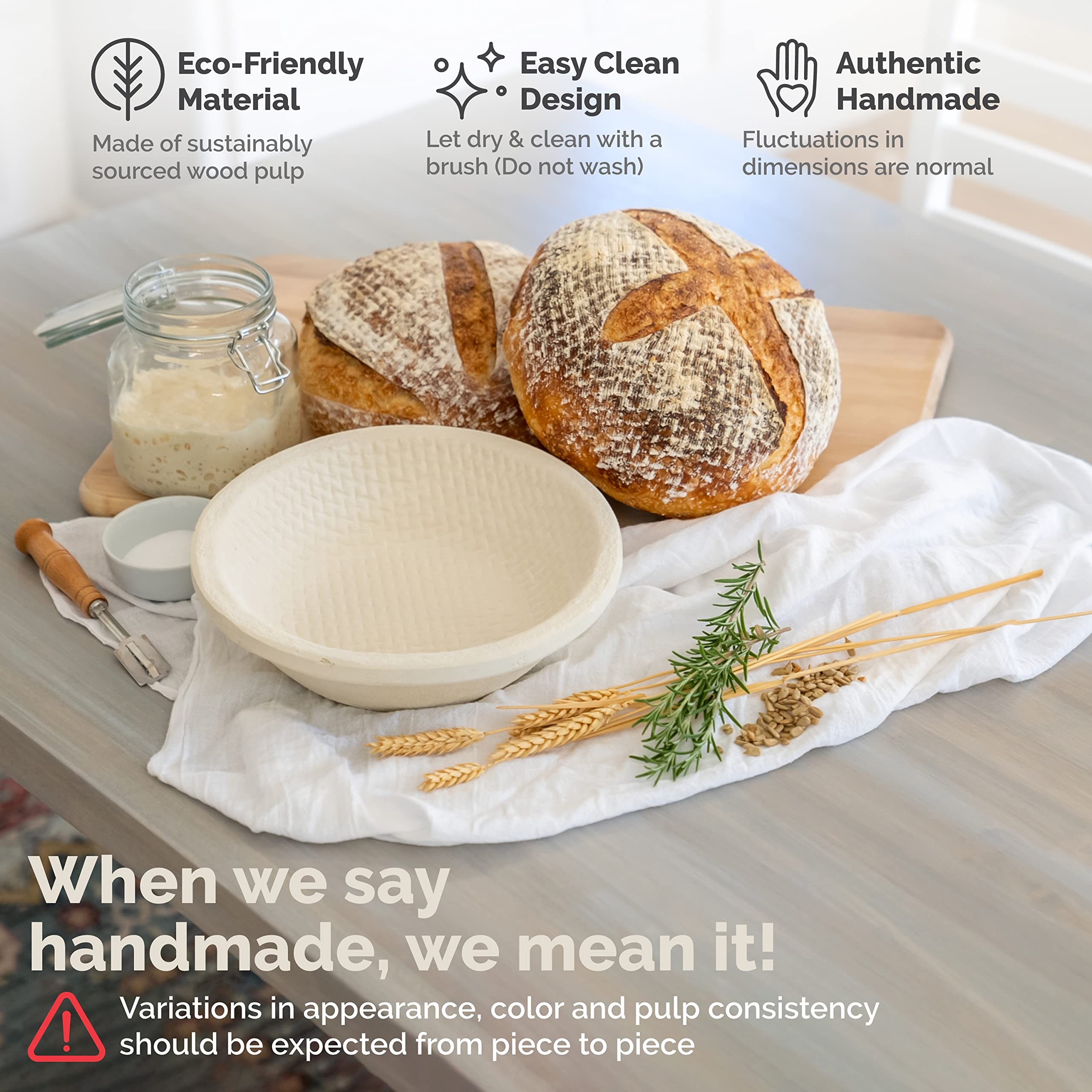 Bulka Banneton Bread Proofing Basket Spruce Wood Pulp Round 9'' Waffle, Sourdough Bread Baking Supplies Brotform - Non-Stick Dou