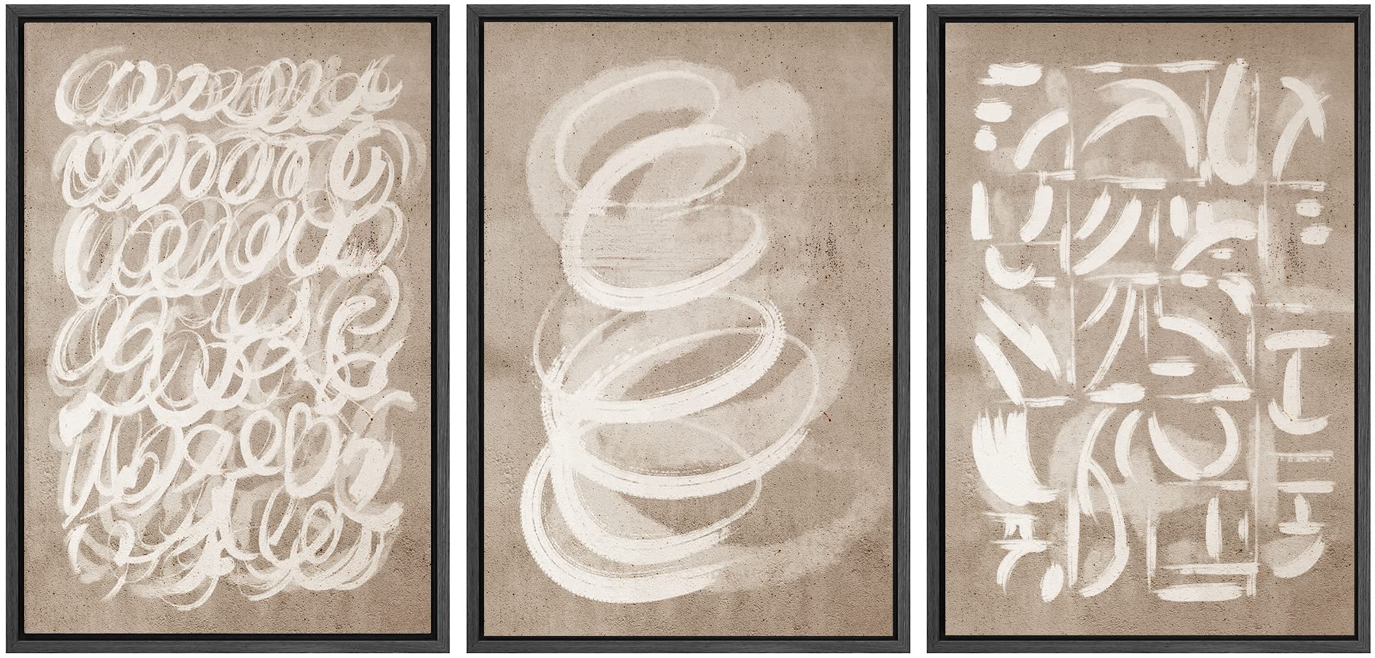 Signwin Framed Canvas Print Wall Art Set Geometric Brown White Paint Collage Shapes Abstract Illustrations Modern Art Decorative