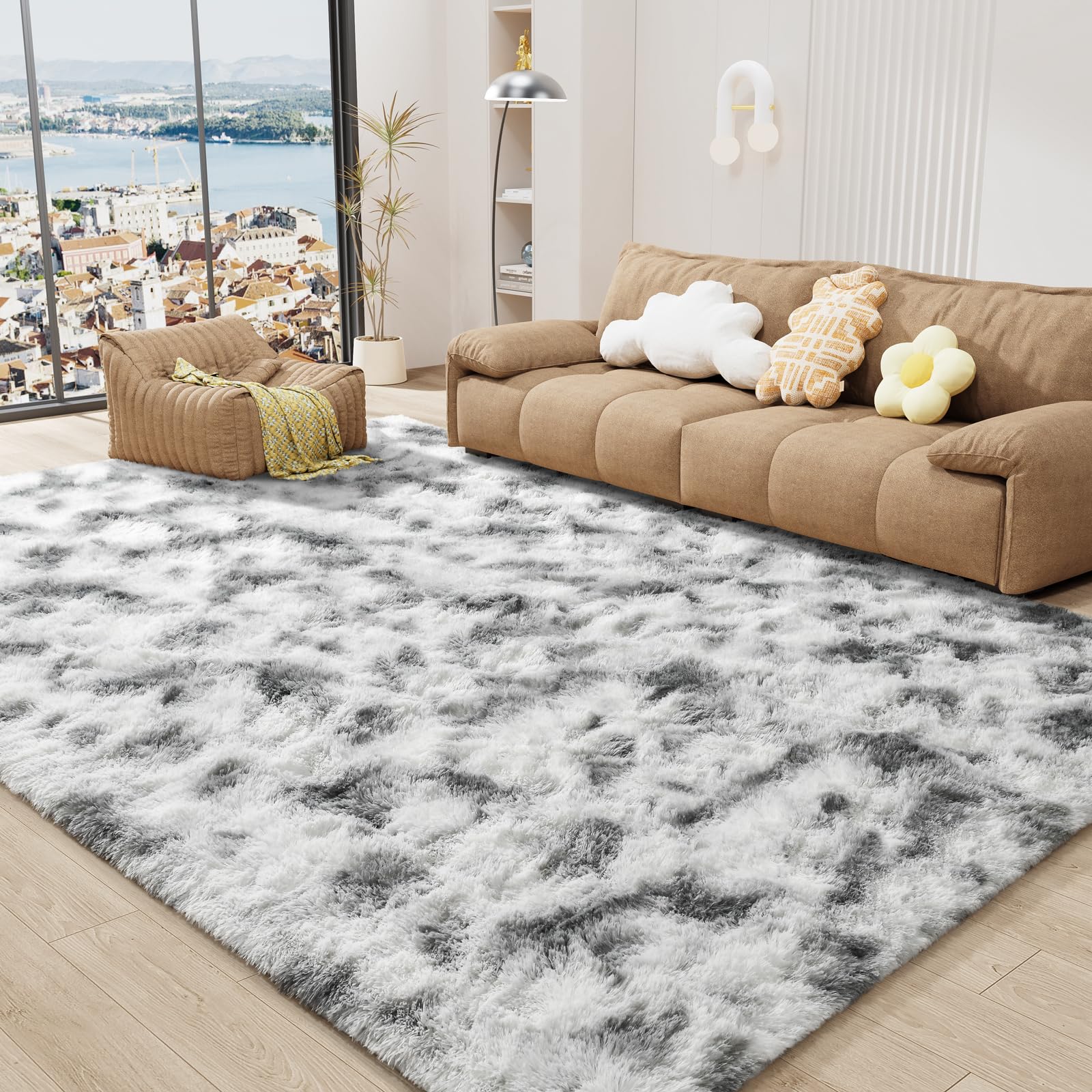 LOCHAS Ultra Soft Indoor Modern Area Rugs 6x9, Fluffy Living Room Carpets for Children Bedroom Home Decor Nursery Rug, Tie-Dyed