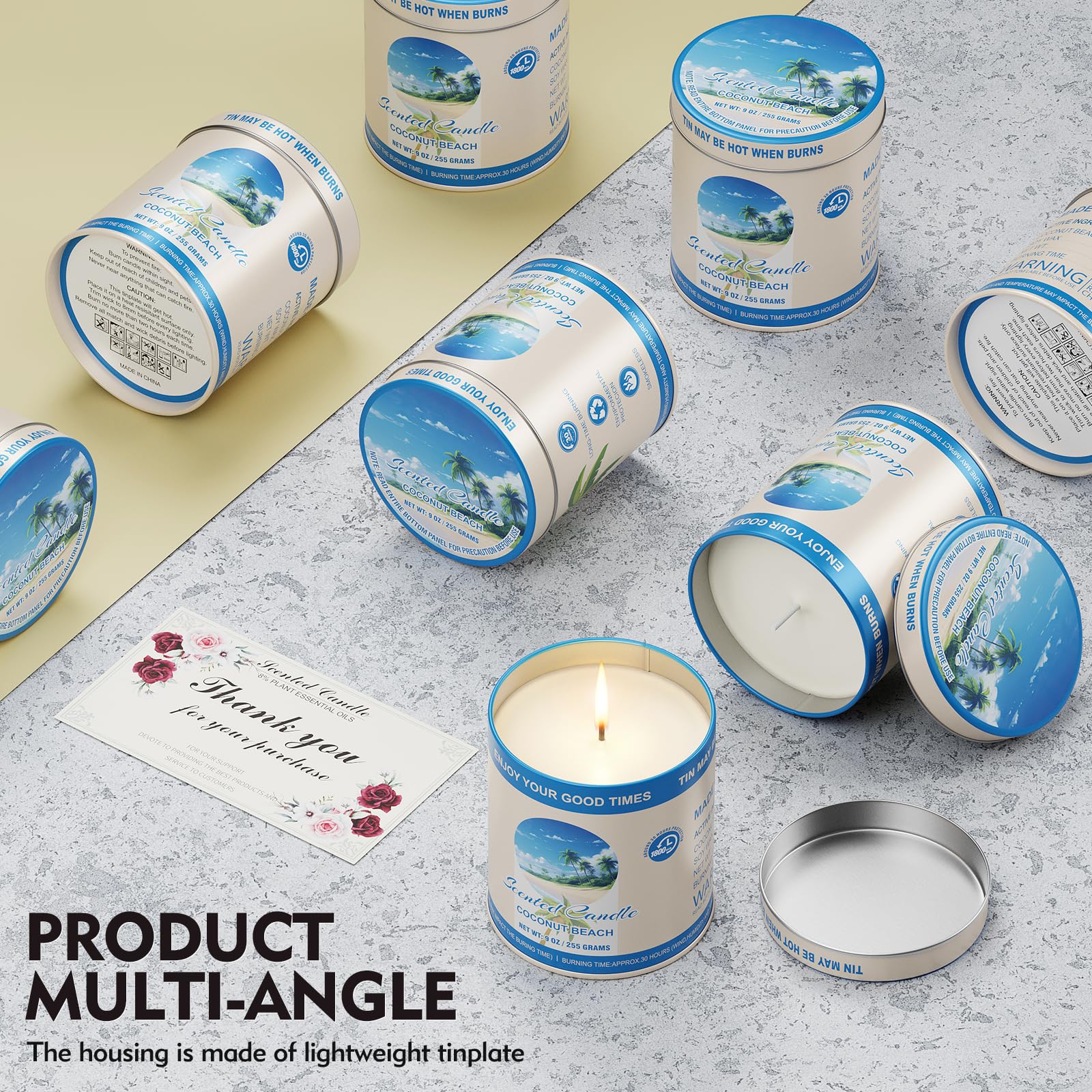 2 Pack Scented Candles (90 Total Burn Hours) - Soy Wax Candles 9 oz Each in Tin - Long Lasting Aromatherapy Candle Gift Set (Coc
