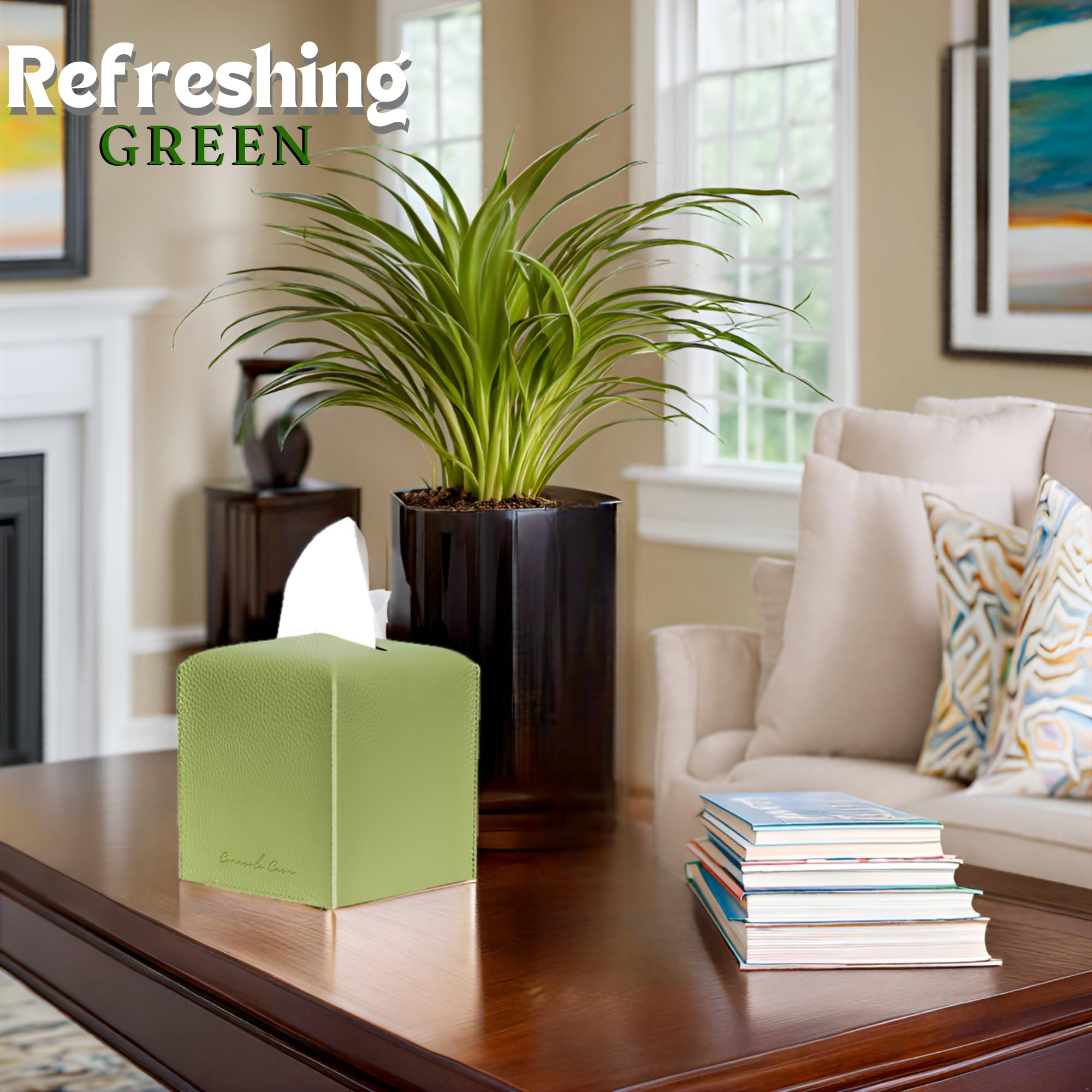 Connsole Casa Premium Pu Leather Tissue Box Holder - Elegant Hotel-Style Green Tissue Box Cover For Enhanced D  Cor Of Home Offi