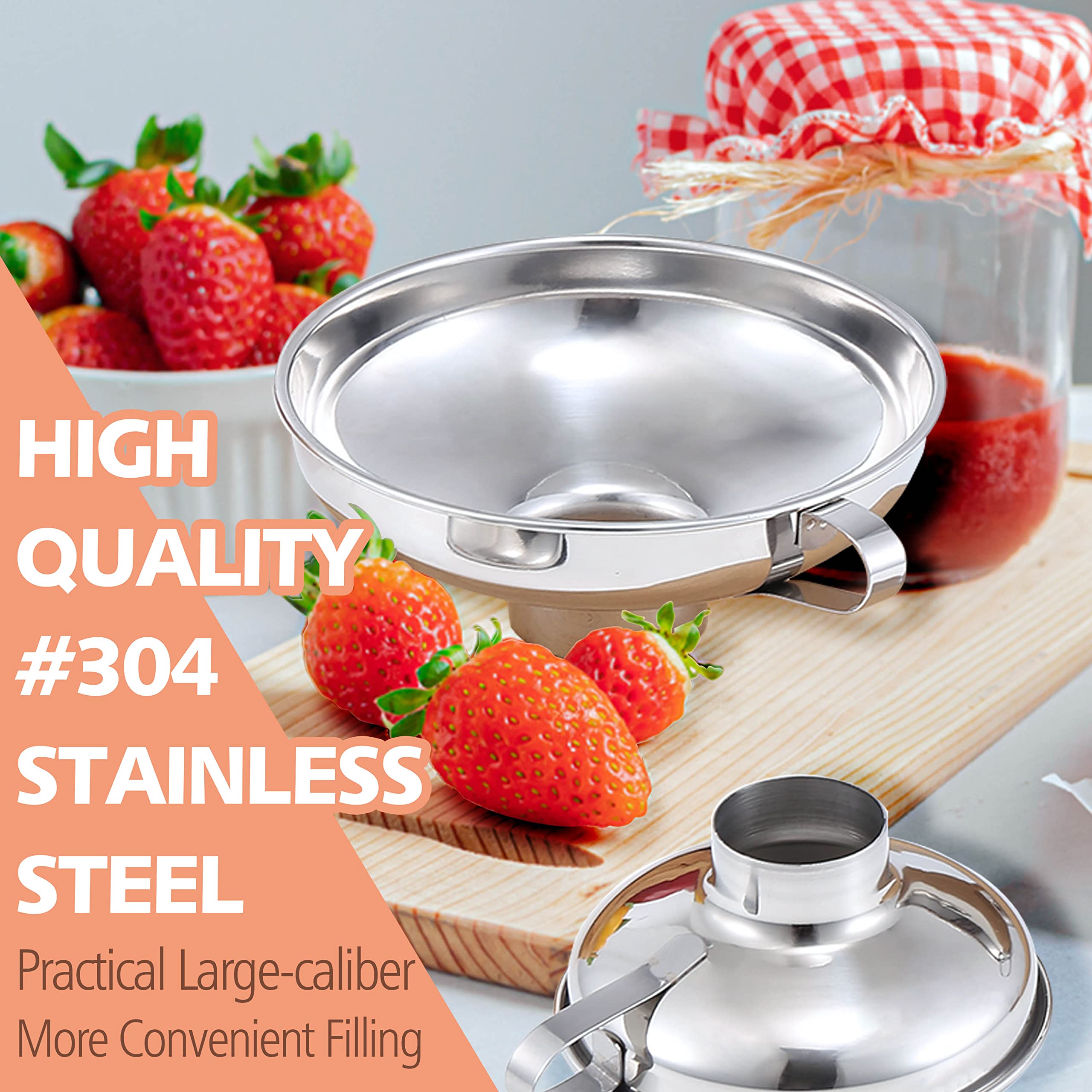 Anaeat Stainless Steel Canning Funnel With Handle For Wide And Regular Jars & Canning Jars, Wide-Mouth Funnels Excellent For Tra