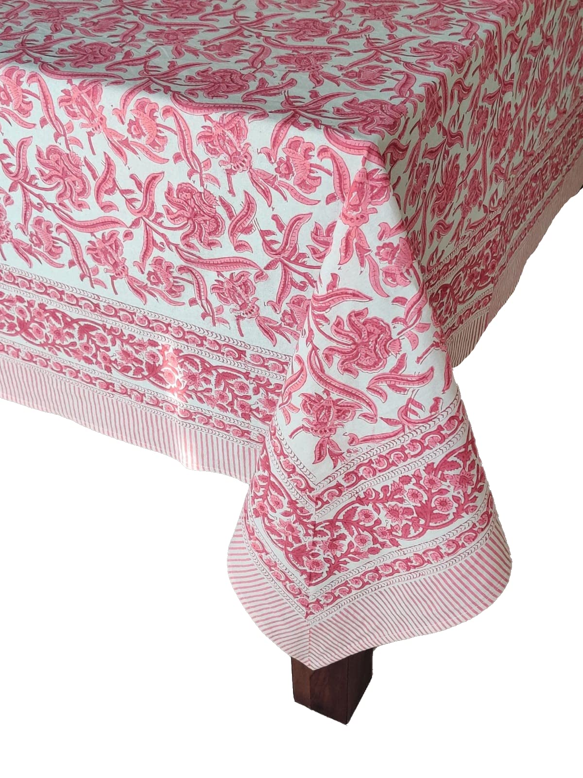 ATOSII Red Bloom 100% Cotton Tablecloth, Handblock Print Rectangle Table Cover for Kitchen Dining I Tabletop Linen I Parties, We