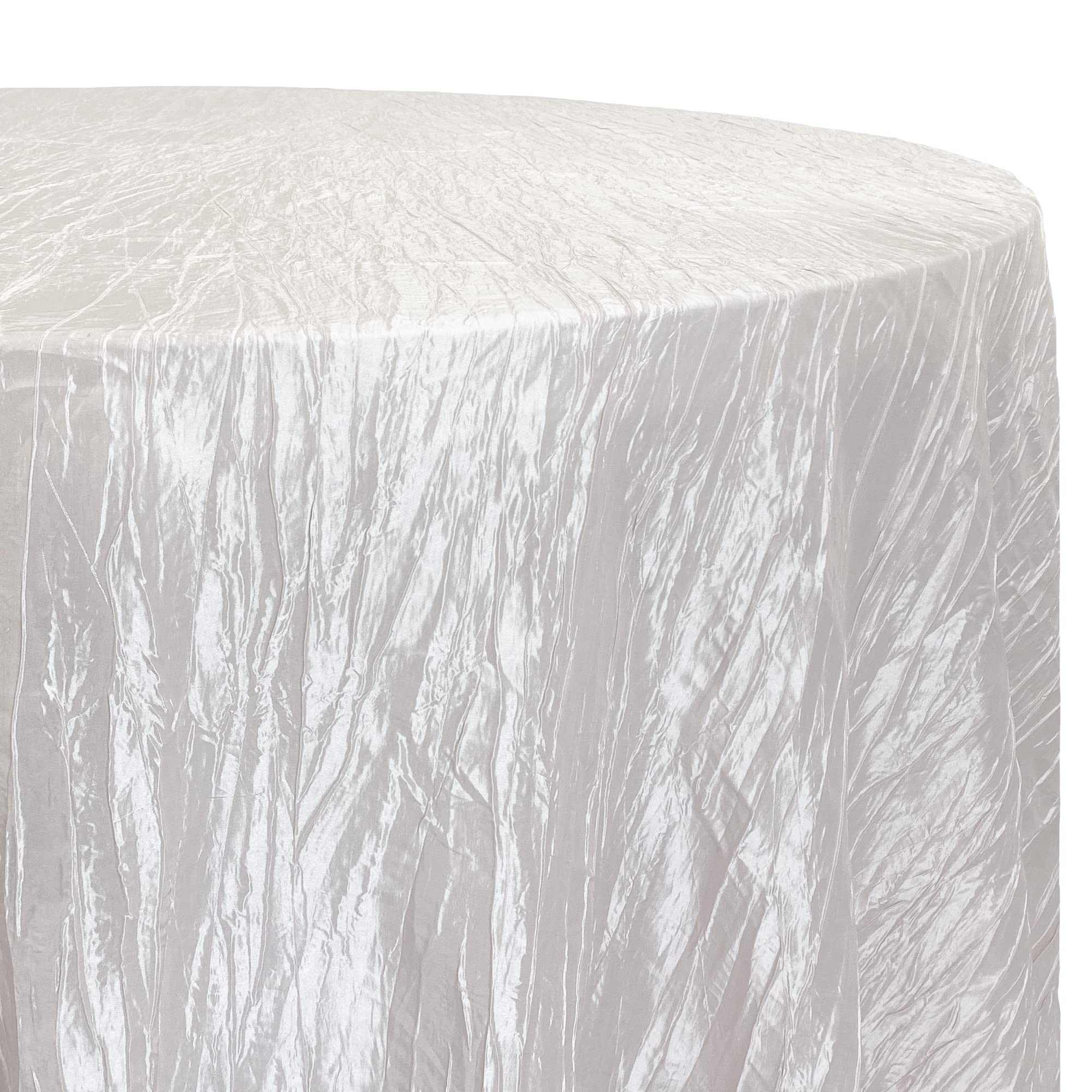 Your Chair Covers - 120 Inch Round Crinkle Taffeta Tablecloth - White, Crushed Shiny Dining Table Cloth For Wedding Party Birthd