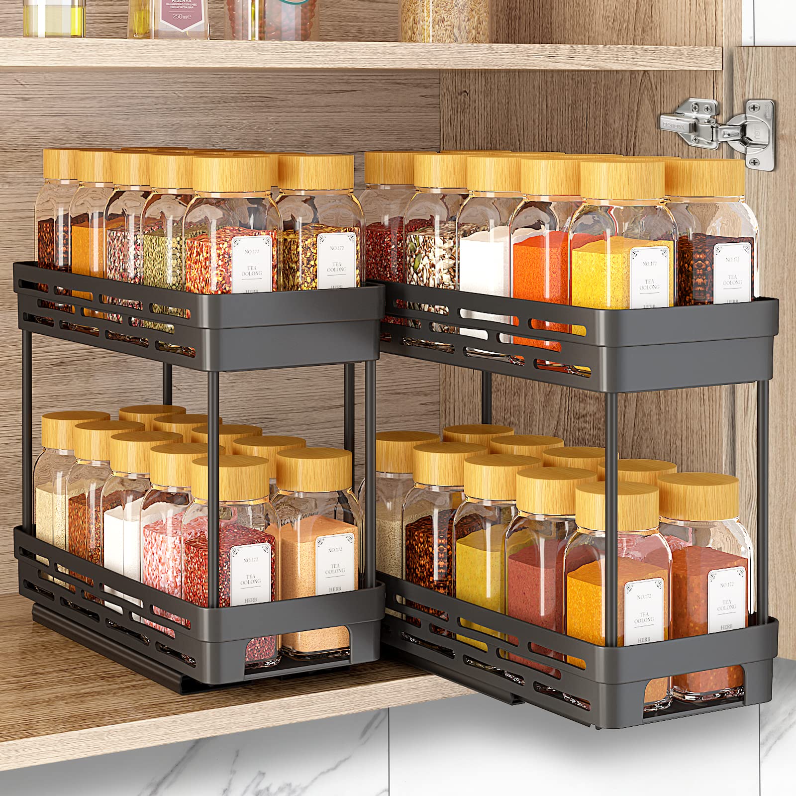 DABIGE 2 Packs Pull Out Spice Rack Organizer for Cabinet, Slide Out Spice Racks Organizer, Easy to Install Spice Cabinet Organiz