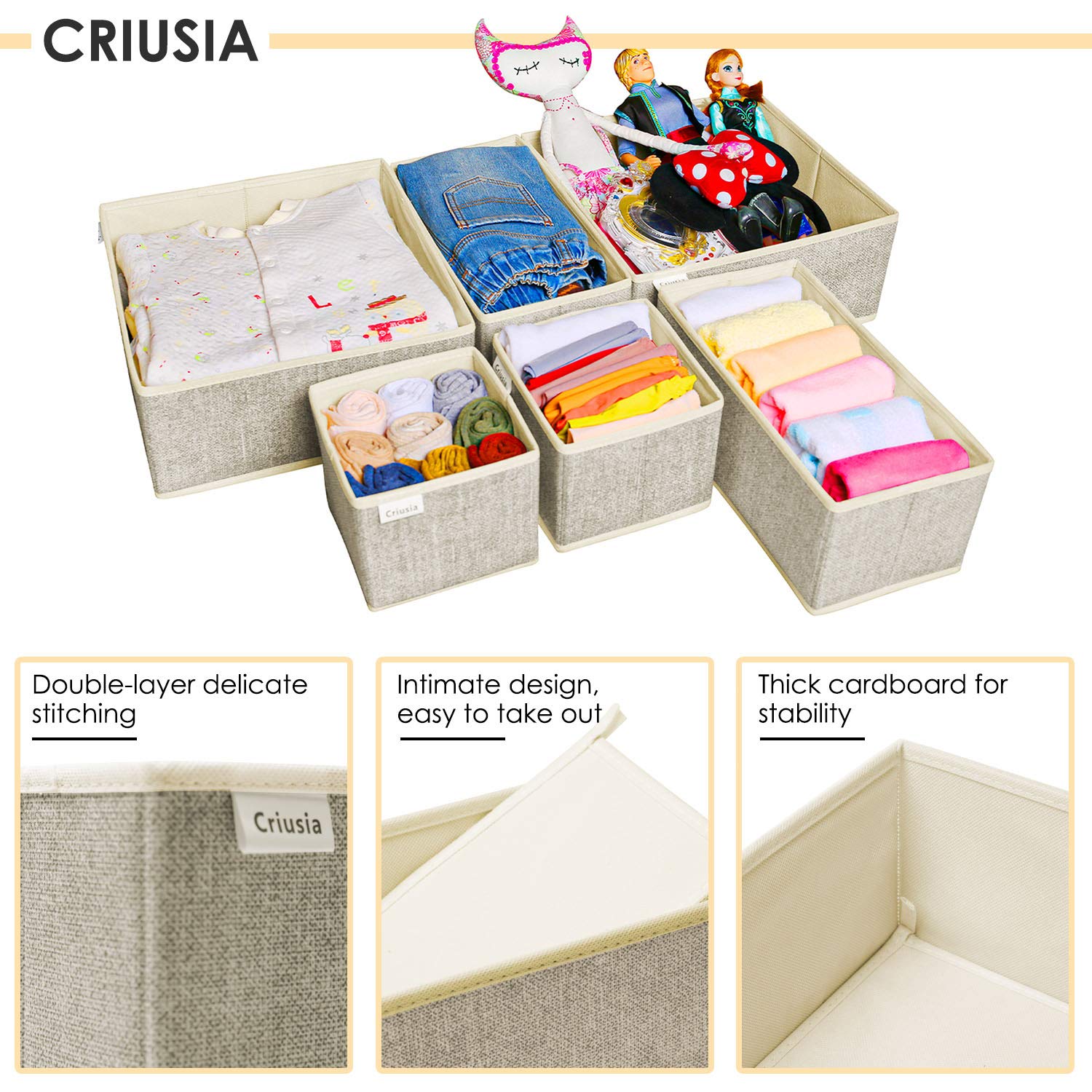 Criusia Underwear Drawer Organizer, 6 Set Foldable Underwear Drawer Organizer and Closet Dividers,Storage Box for Clothes, Socks