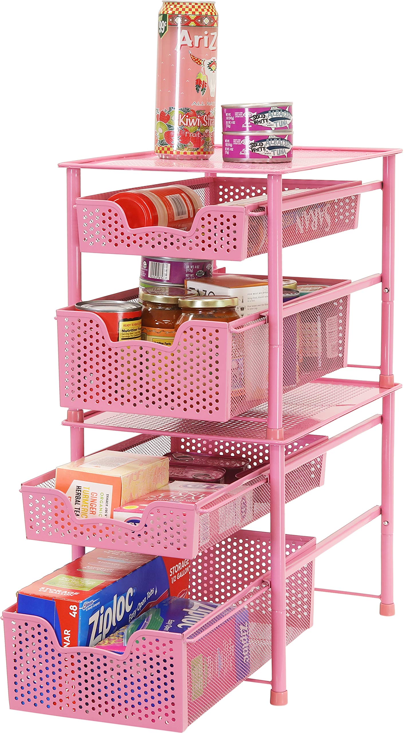 Simple Houseware Stackable 2 Tier Sliding Basket Organizer Drawer  Pink