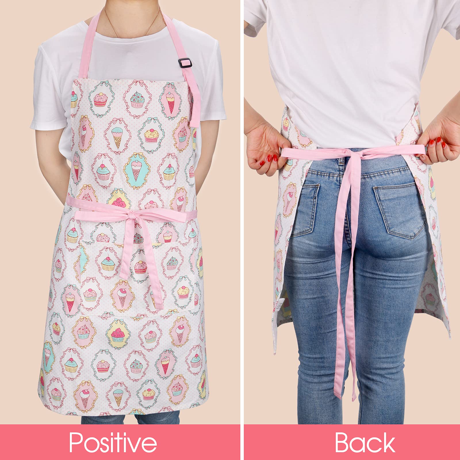 Crjhns Cute Apron With 2 Pockets For Women, Adjustable Neck Strap And Long Waist Ties Cotton Cooking Baking Apron, Use As A Kitc
