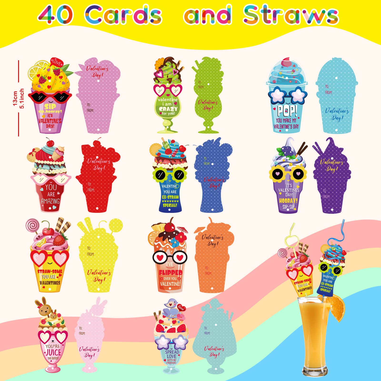 Ferraycle Valentines Day Gifts For Kids 40 Sets Valentines Day Crazy Straws With Cards Classroom Toddlers Girls Boys School Clas
