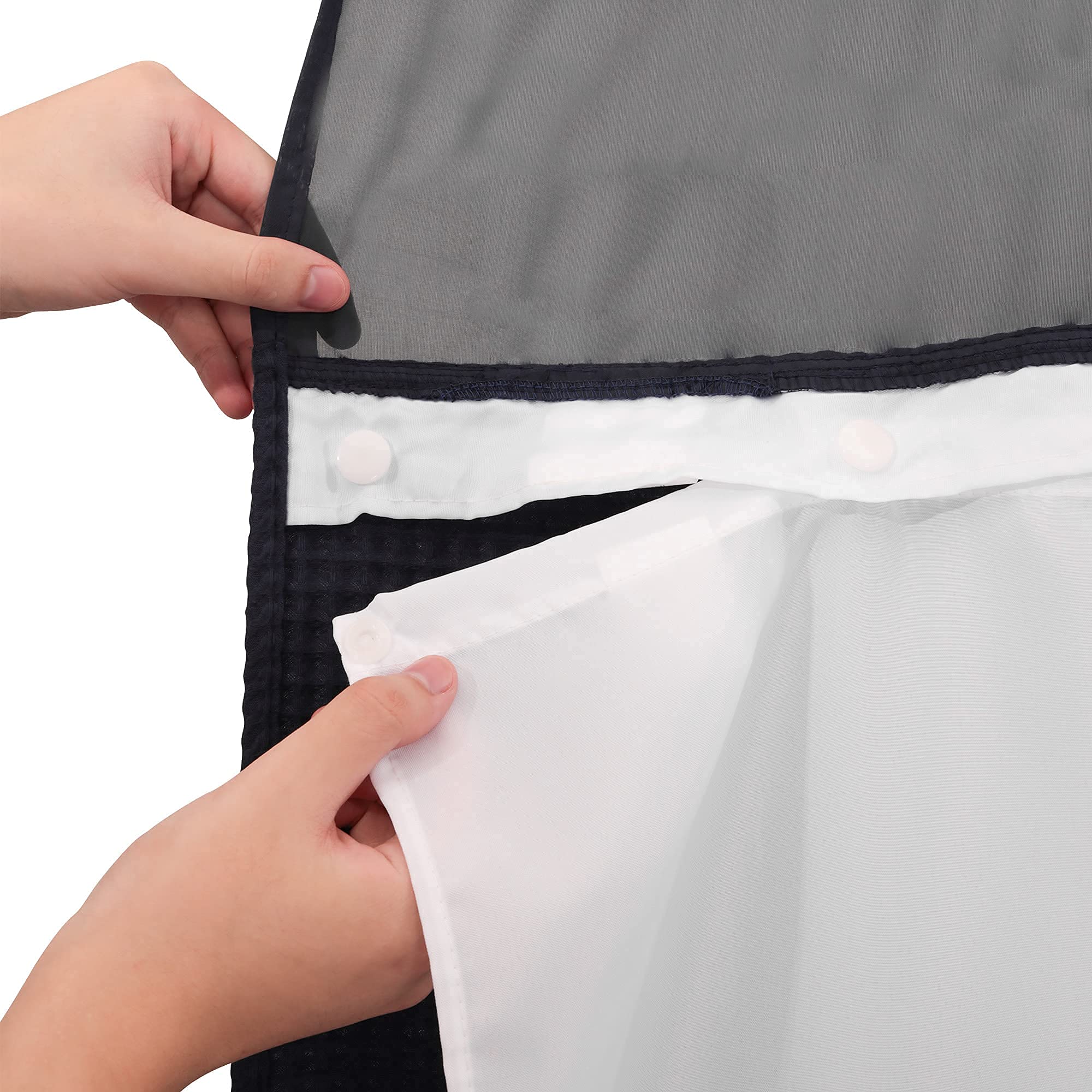 River Dream Black Fabric Shower Curtain Set, Cotton Blend, Waffle Weave, With Snap In Replacement Liner,71 X 86 Inches