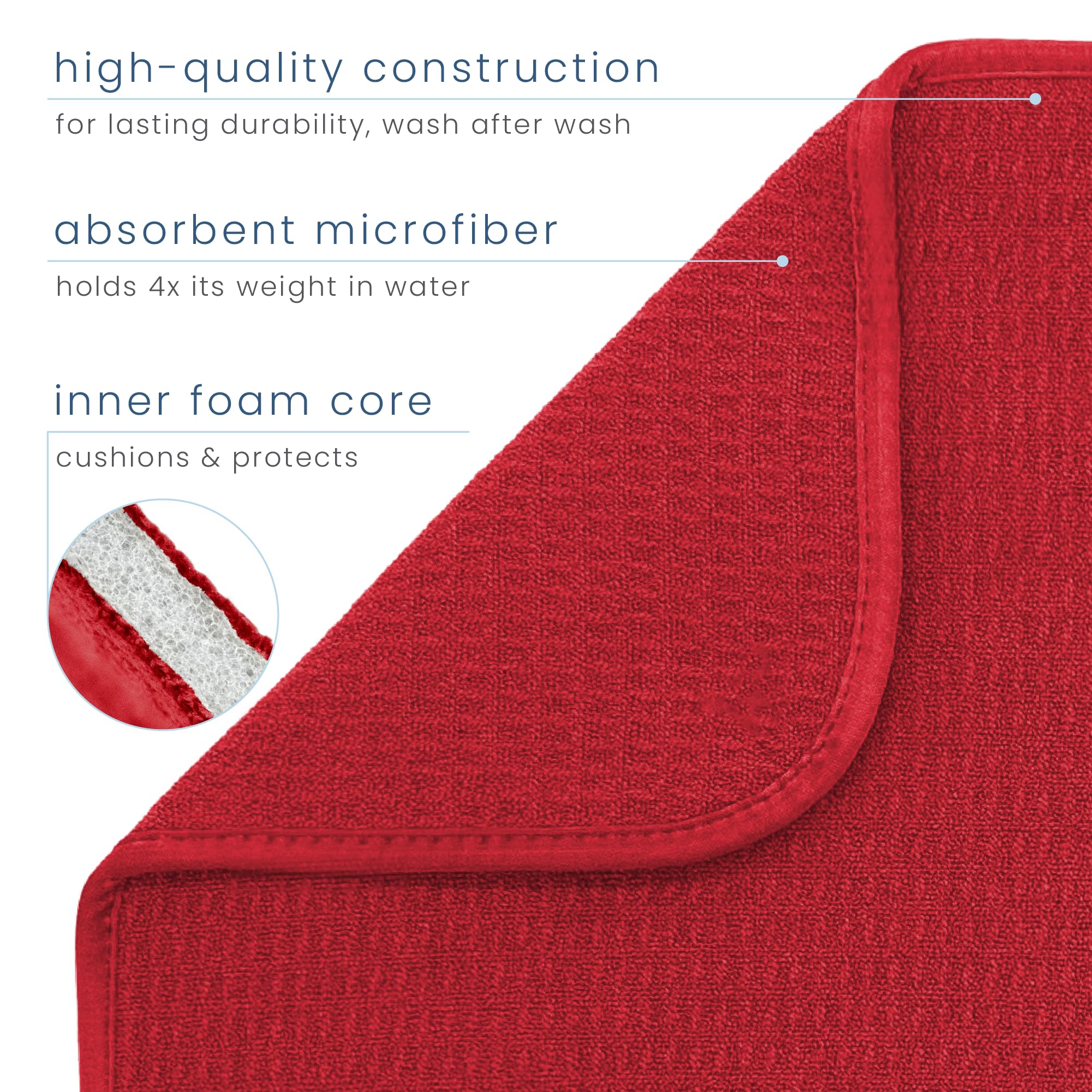 S&T Inc Dish Drying Mat For Kitchen, Absorbent, Reversible Microfiber Dish Mat, 16 Inch X 18 Inch, Red
