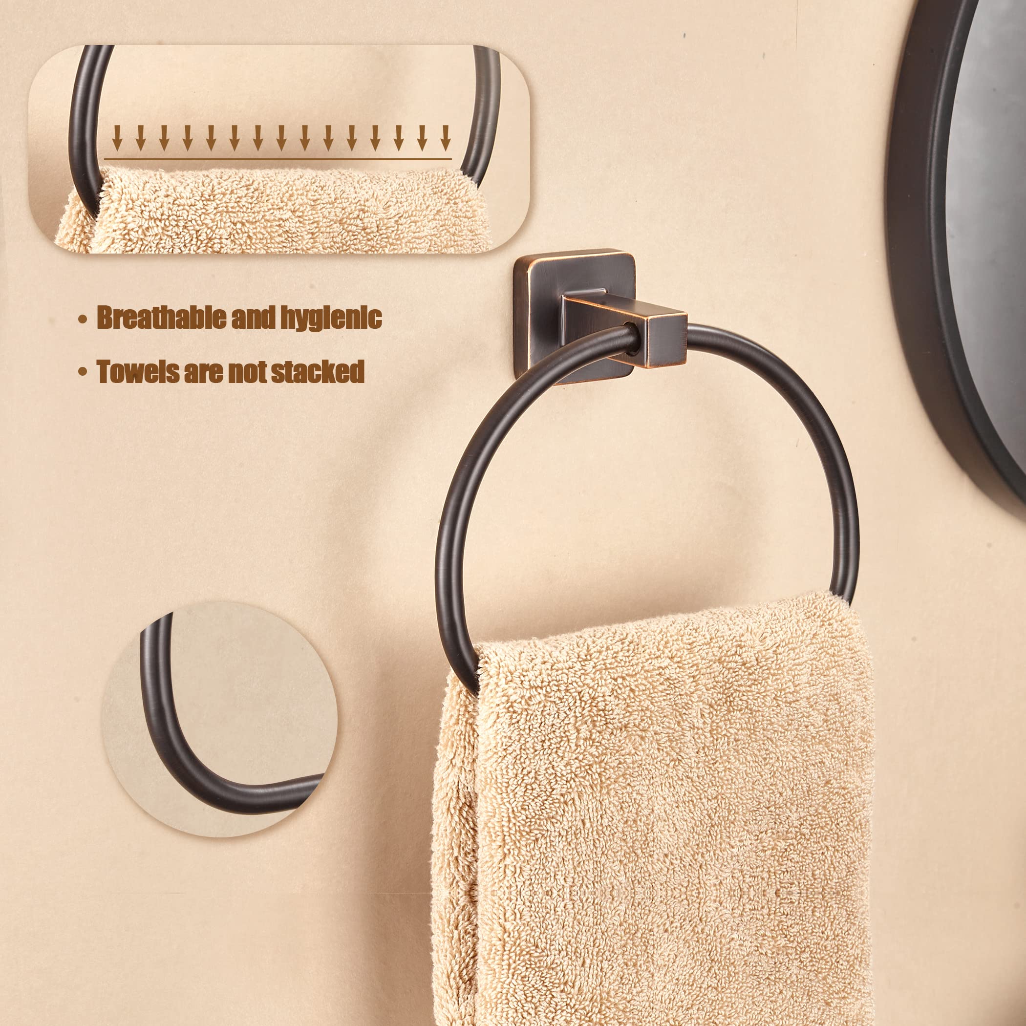 Wolibeer Bronze Towel Ring,Bathroom Hand Towel Holder Wall Mount,Oil Rubbed Towel Rack Rustic Towel Hanger Orb Farmhouse Bathroo