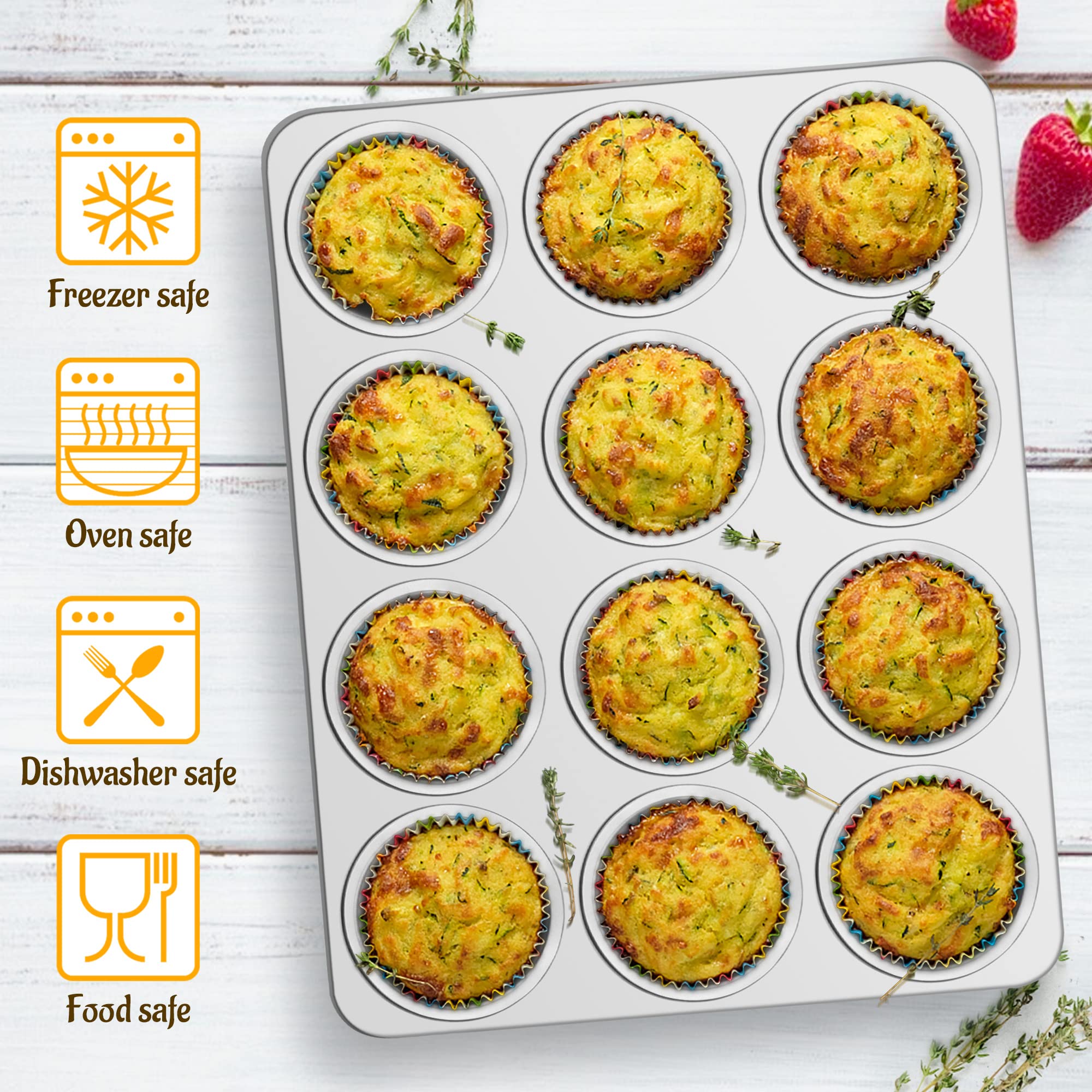 E-Far Muffin Pan 12-Cup, Set Of 2, Stainless Steel Cupcake Pan Metal Muffin Baking Tins For Oven, Regular Size & Easy Clean, Non