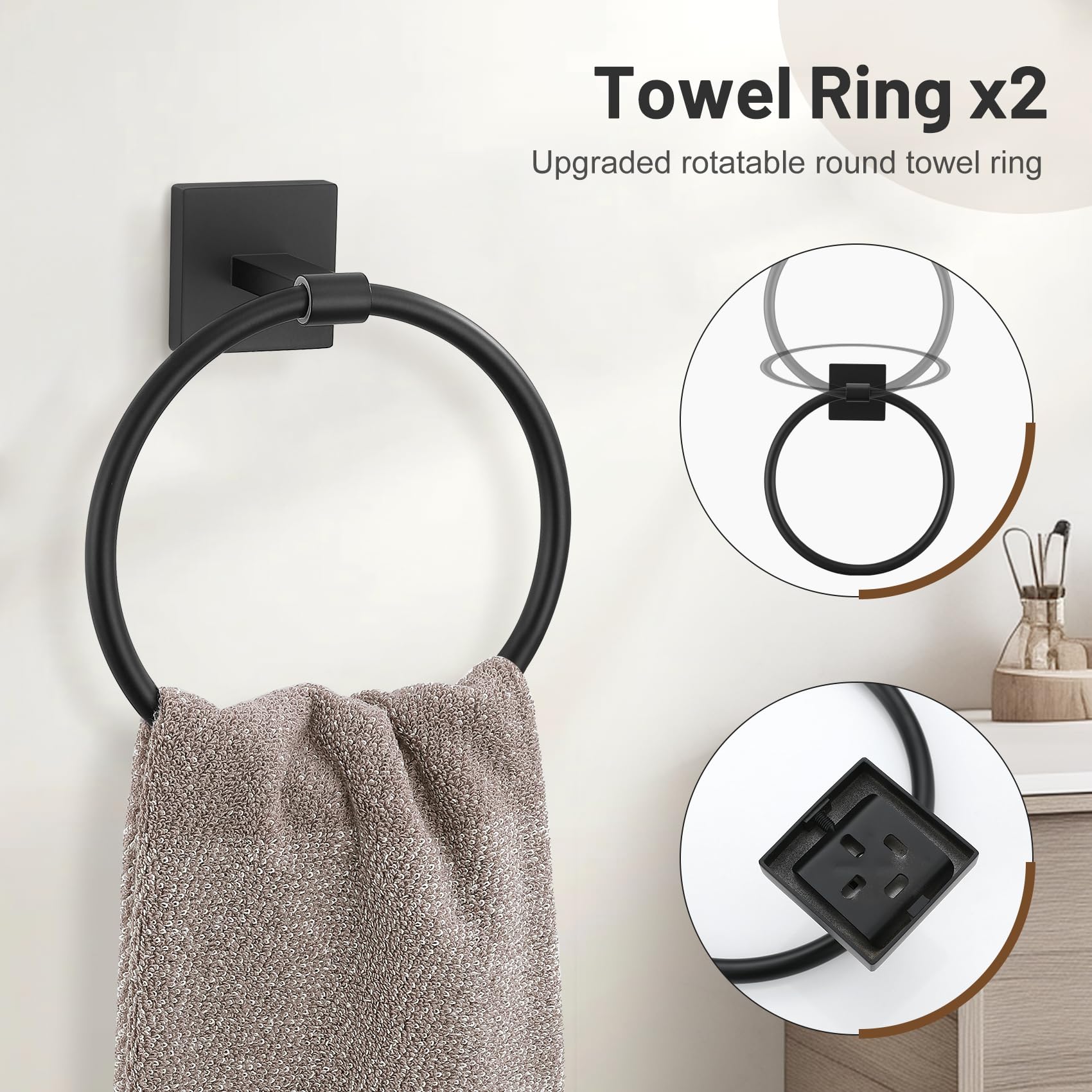 10 Pieces Black Towel Bar Set, 23.6 Inch Bathroom Accessories Set Sus304 Stainless Steel Bathroom Hardware Set Towel Racks For B