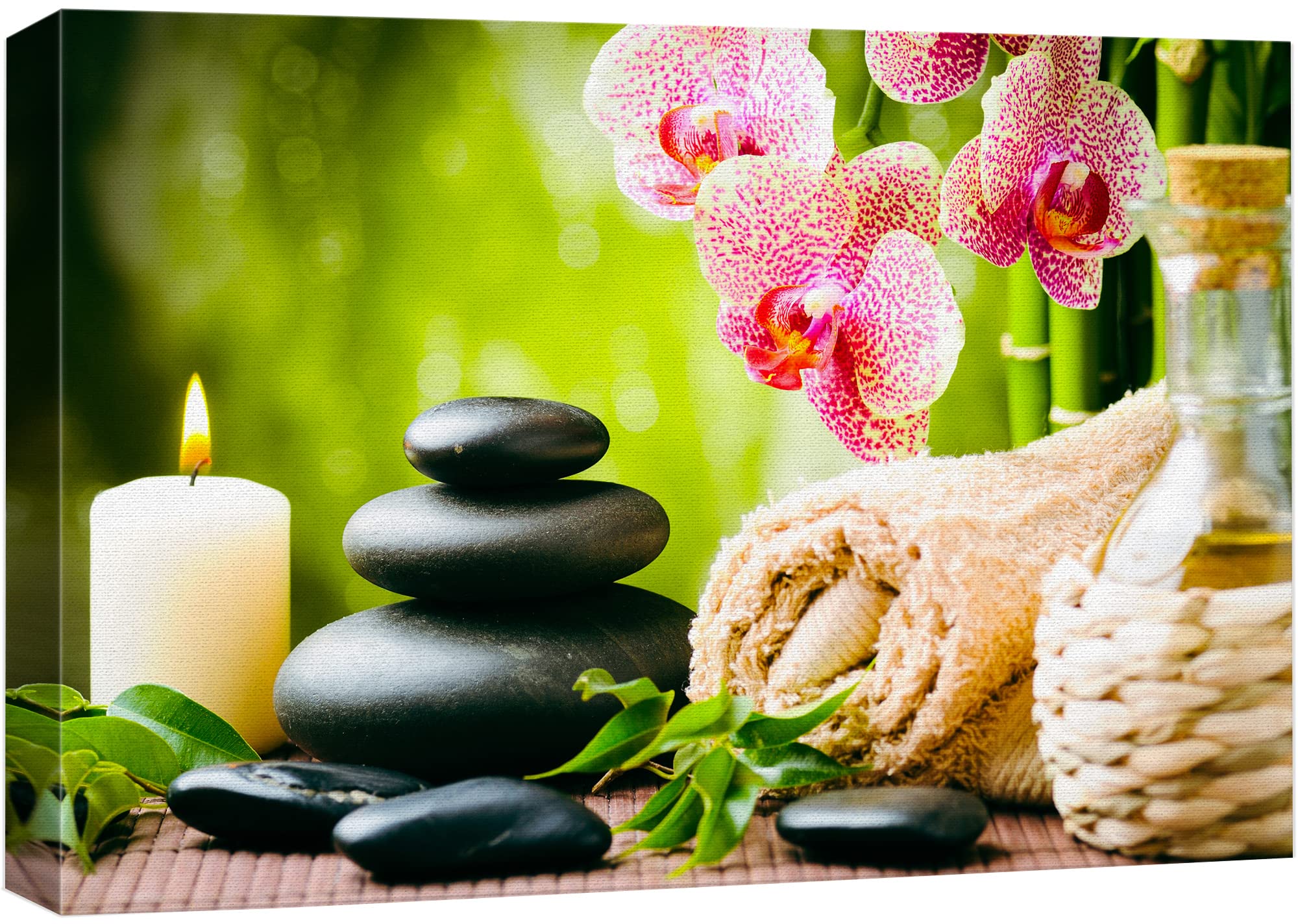 Wall26 Canvas Print Wall Art Massage Stones Zen Pink Orchid Flower Plants Candles Nature Wilderness Photography Realism Rustic L
