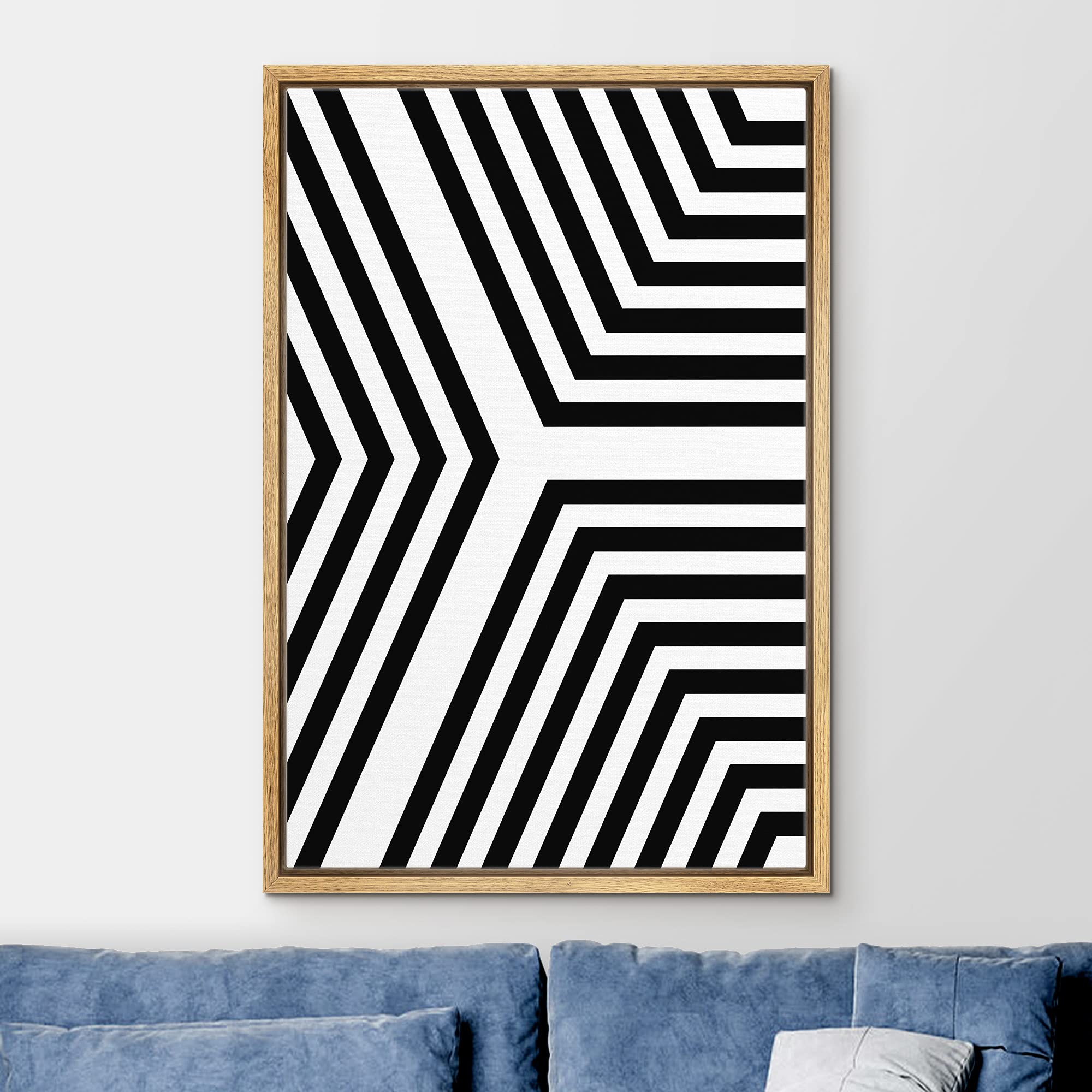 Ashbrook Framed Canvas Print Wall Art Black And White Y-Shaped Geometric Pattern Abstract Shapes Illustrations Modern Bohemian C