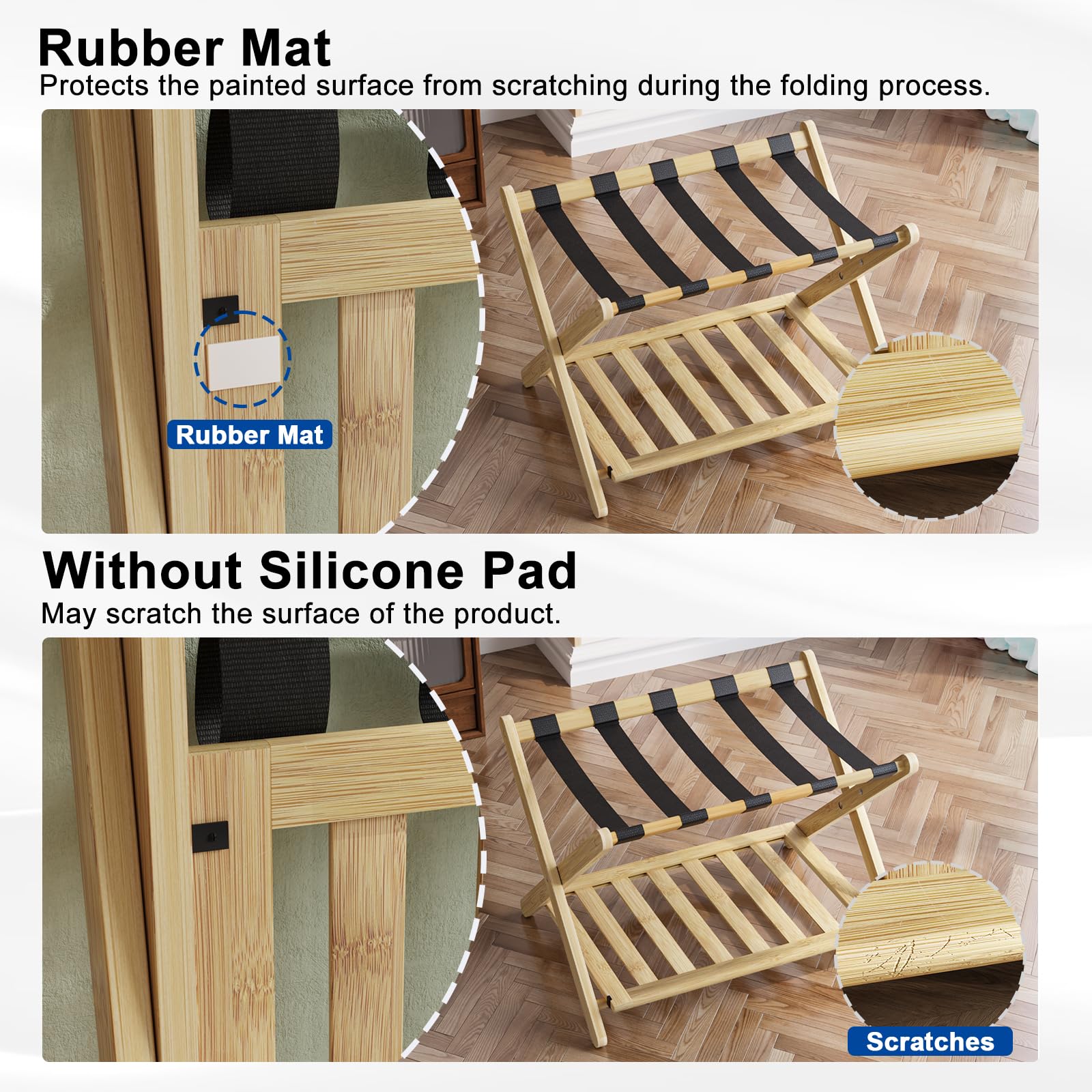 Smuxee Fully Assembled Luggage Rack Pack Of 2, Upgraded Bamboo Foldable Suitcase Stand With 5 Nylon Straps, Luggage Holder With