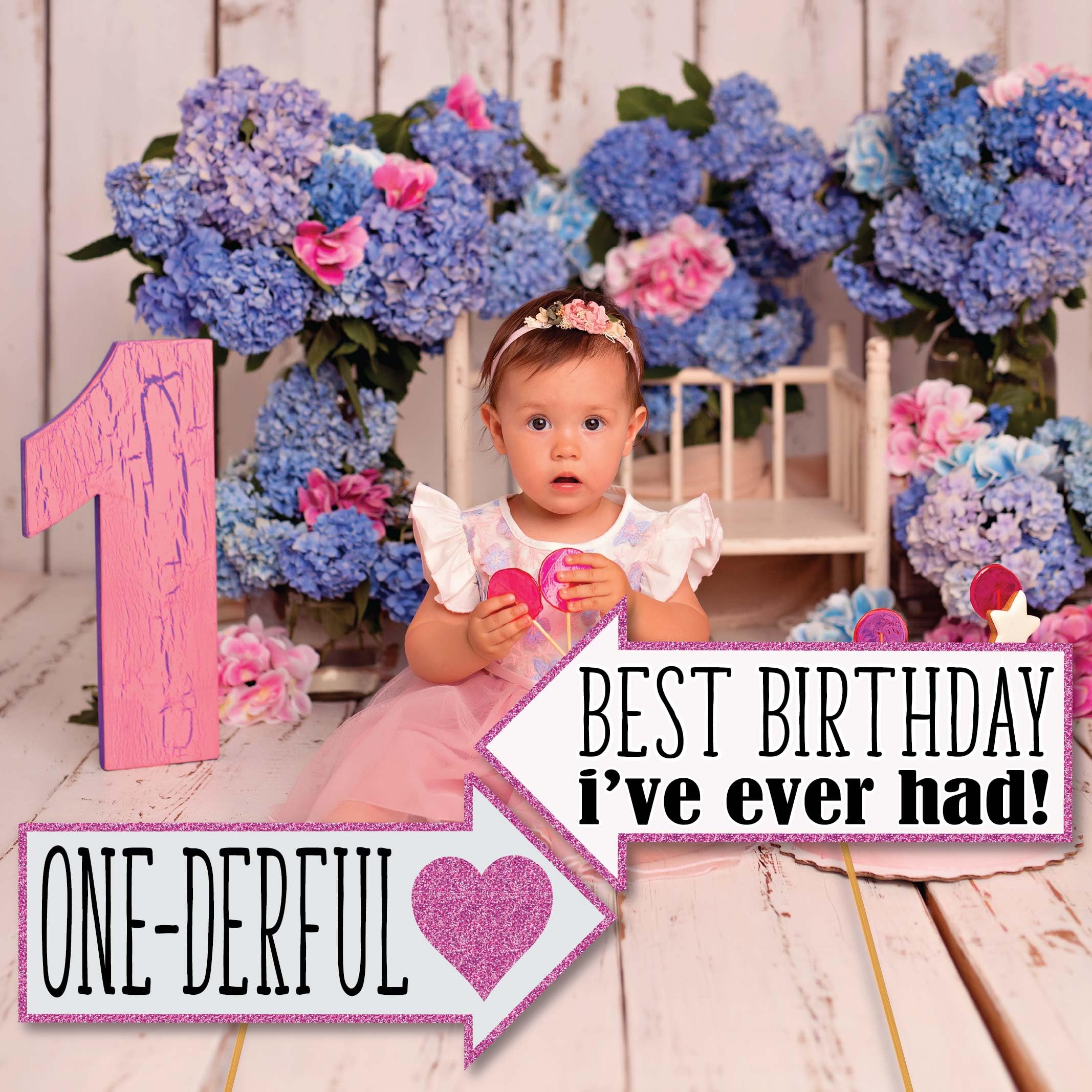 1St Birthday Girl Photo Booth Props - 41-Pc Photobooth Kit With 8 X 10-Inch Sign, 60 Adhesive Pads, 45 Sticks - Photo Booth Prop