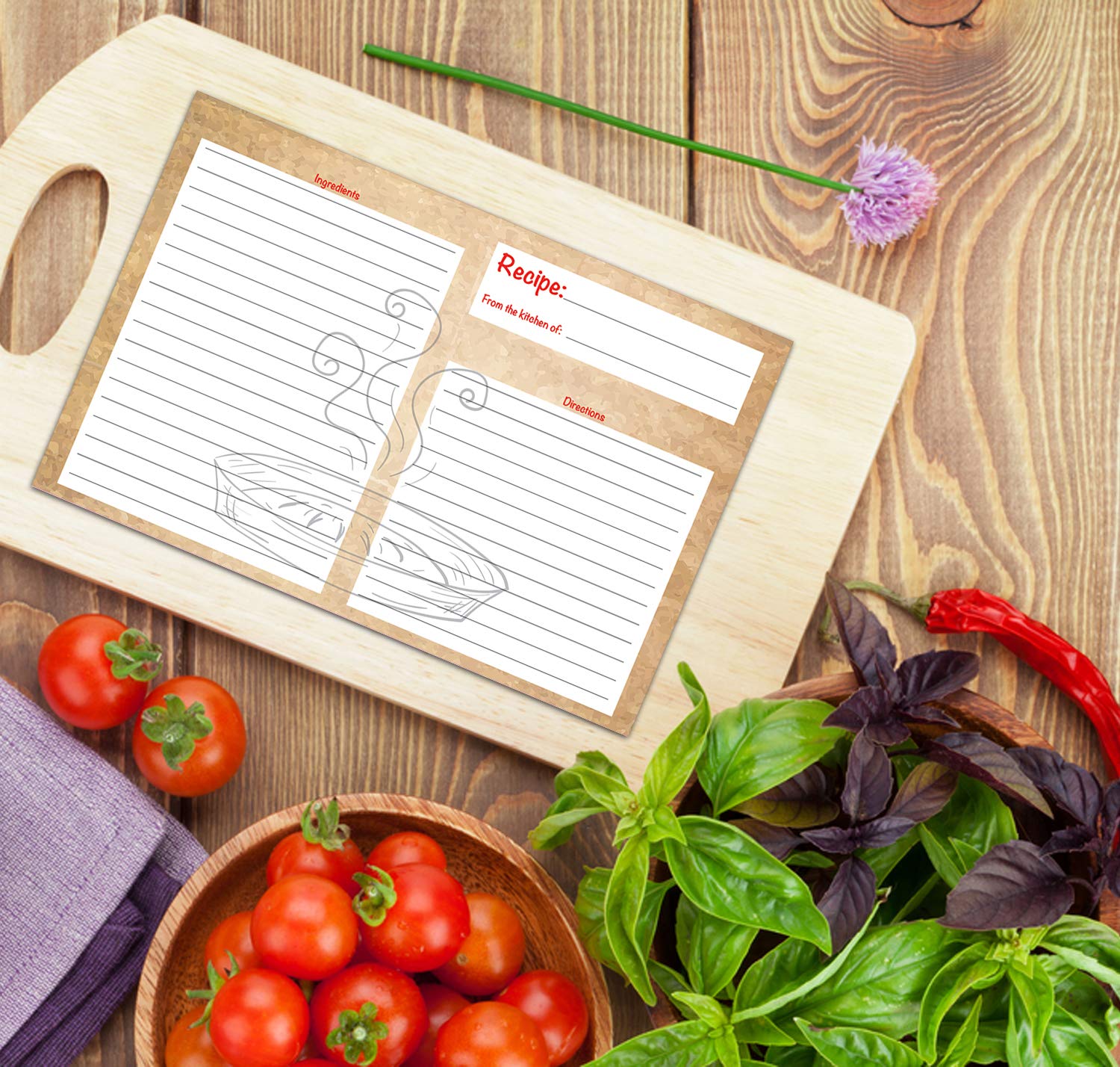 Kitchen Classics Recipe Cards - 50 Double Sided Beautiful Brown Thick Cards.- 4X6 Inch