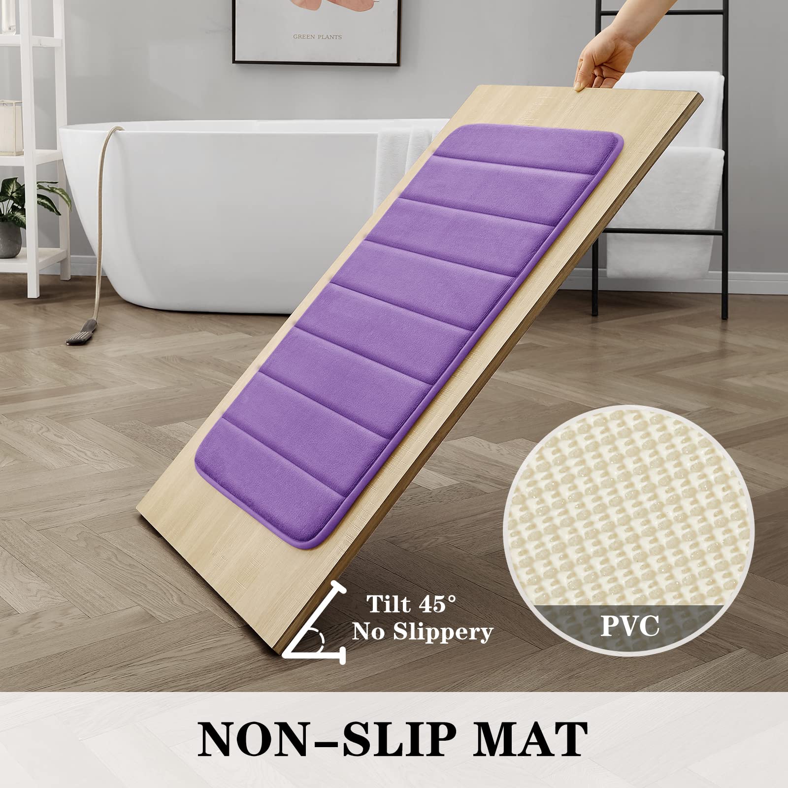 Bysure Lavender Memory Foam Bathroom Rug Set 3 Piece, Non Slip Extra Soft Absorbent Bath Mats, Machine Washable & Dry Toilet Mat