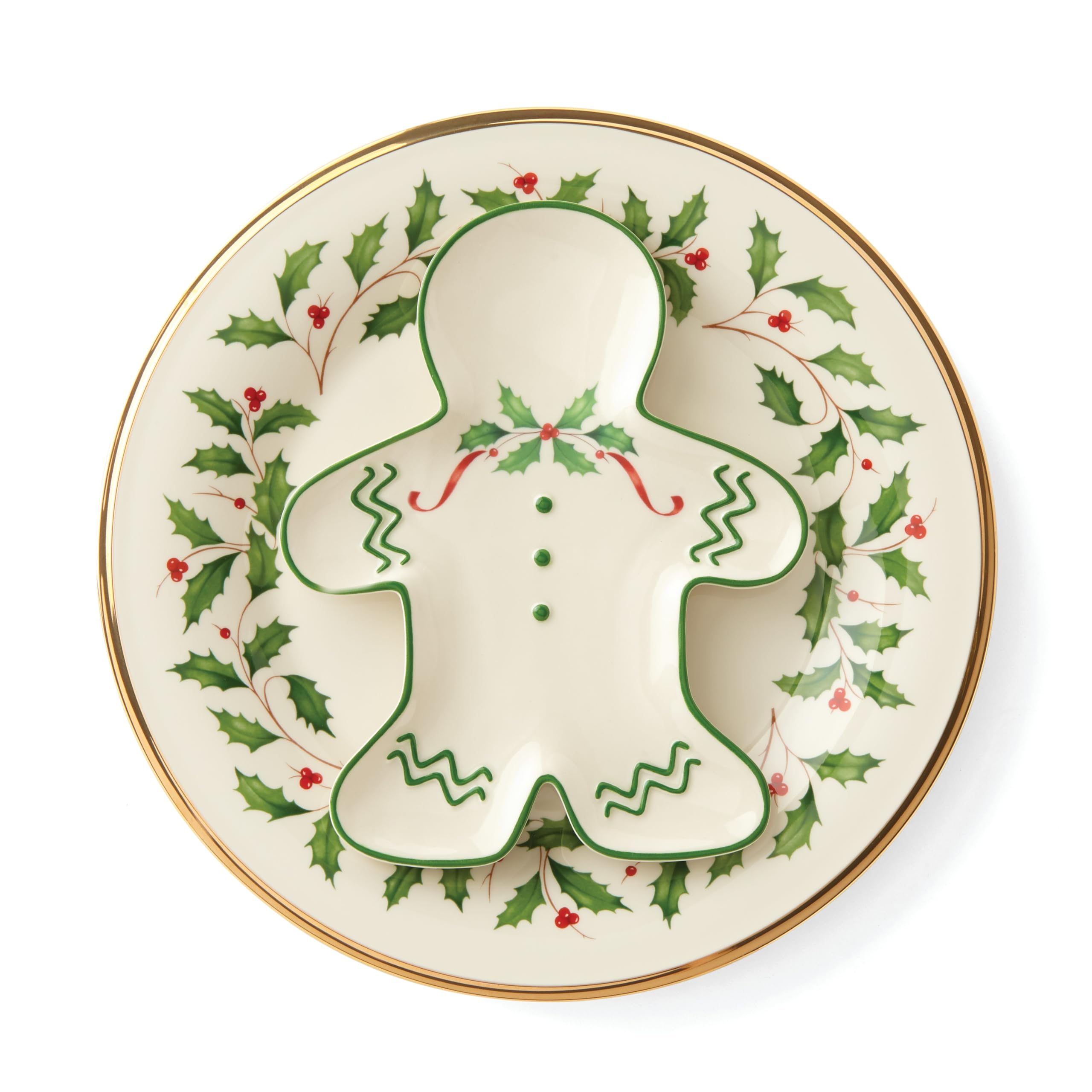 Lenox Holiday Gingerbread Man Accent Plate, 0.70 Lb, Red & Green