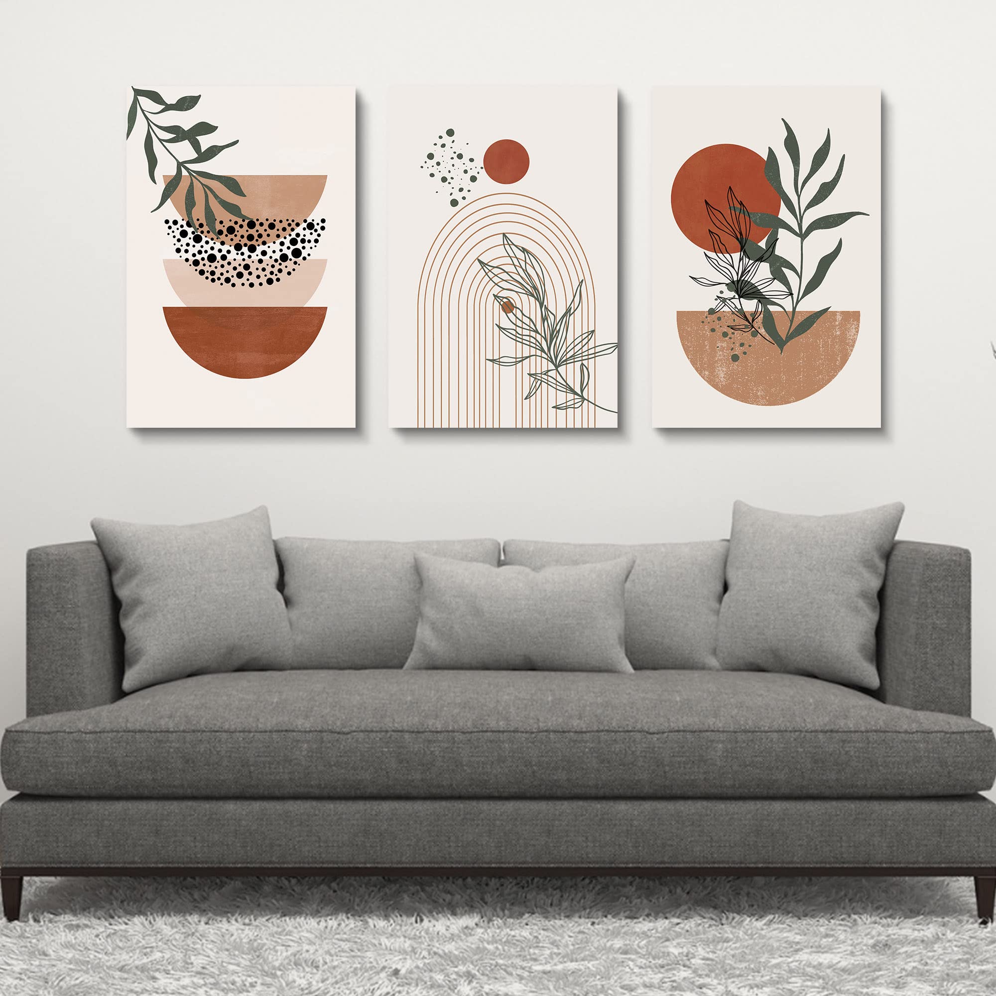 Boho Wall Art Prints,Boho Wall Decor, Mid Century Modern Wall Art,Set Of 3 Prints, Abstract Geometric Prints Black Beige Terraco