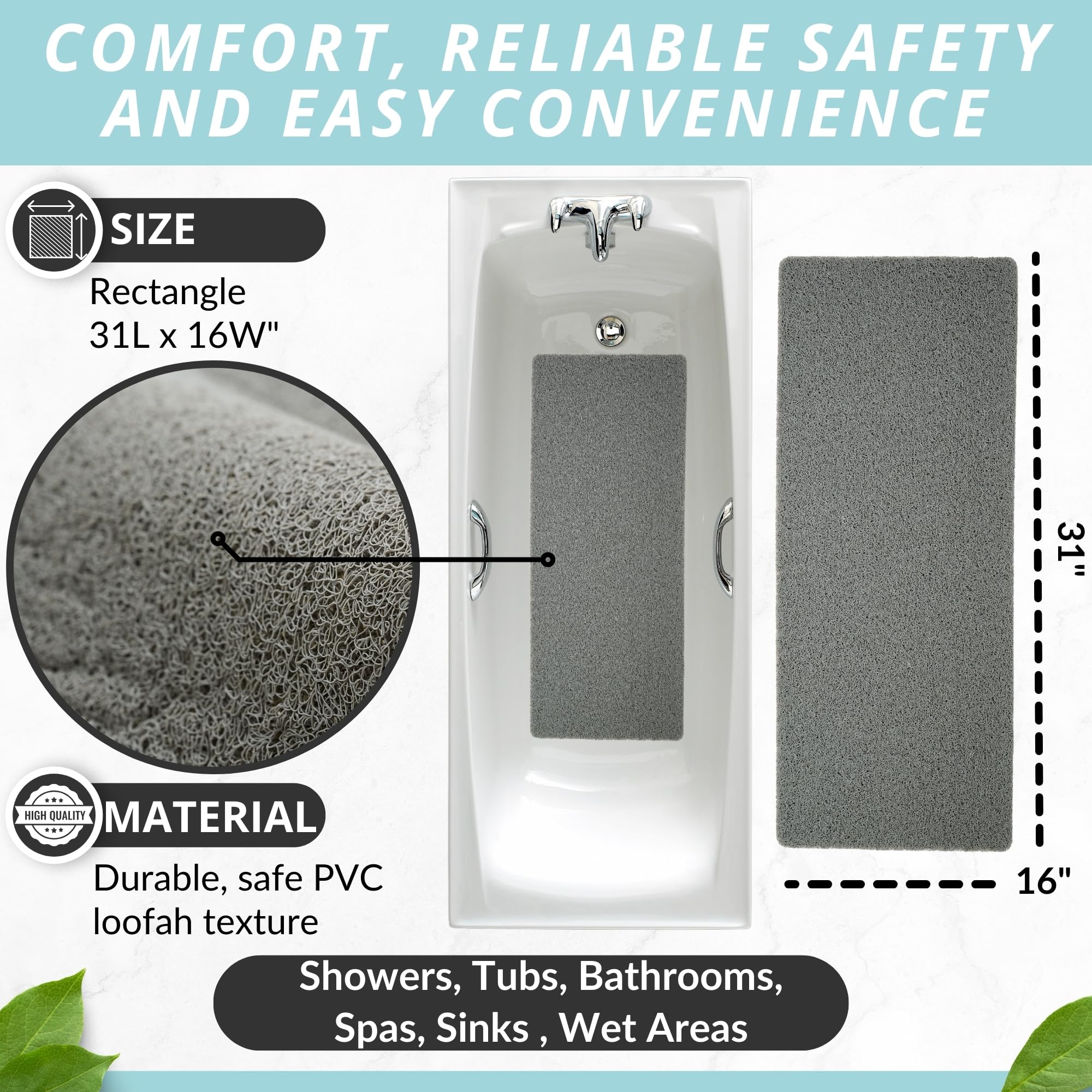 Enkosi Loofah Bath Mats For Tub - Bathtub Mat Non Slip - Bath Mats For Bathroom Tub - Non Slip Bath Mats For Tub Soft - Non Slip