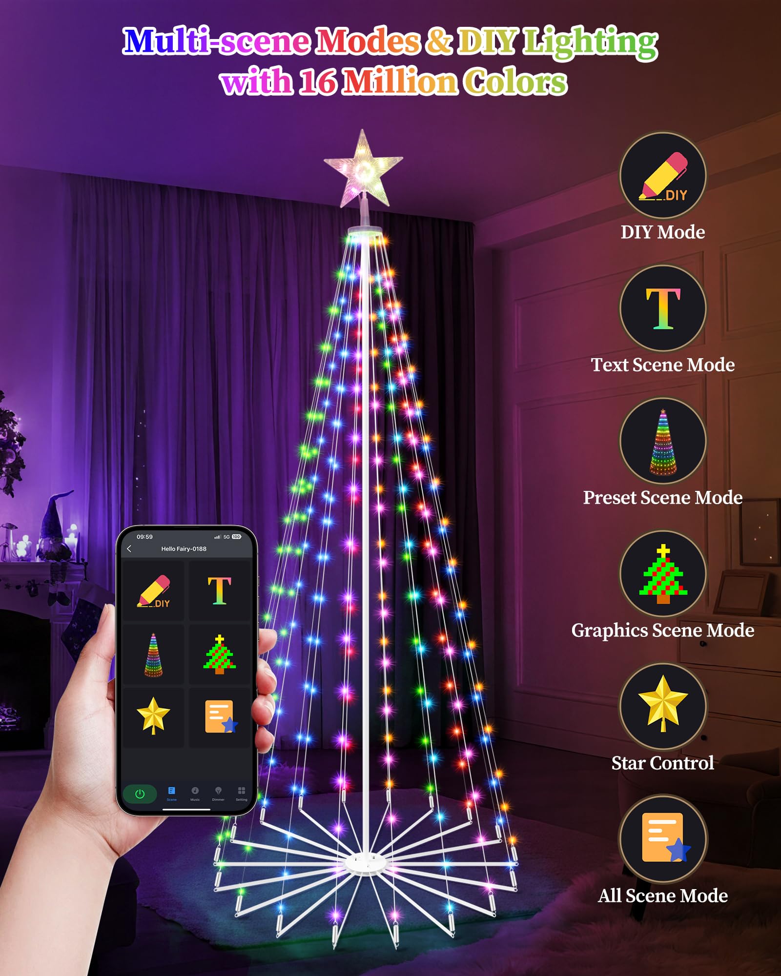 Brightever 9FT Smart Cone Christmas Tree, 460 LED Multicolor Lights, Remote APP Control, Model BESL33