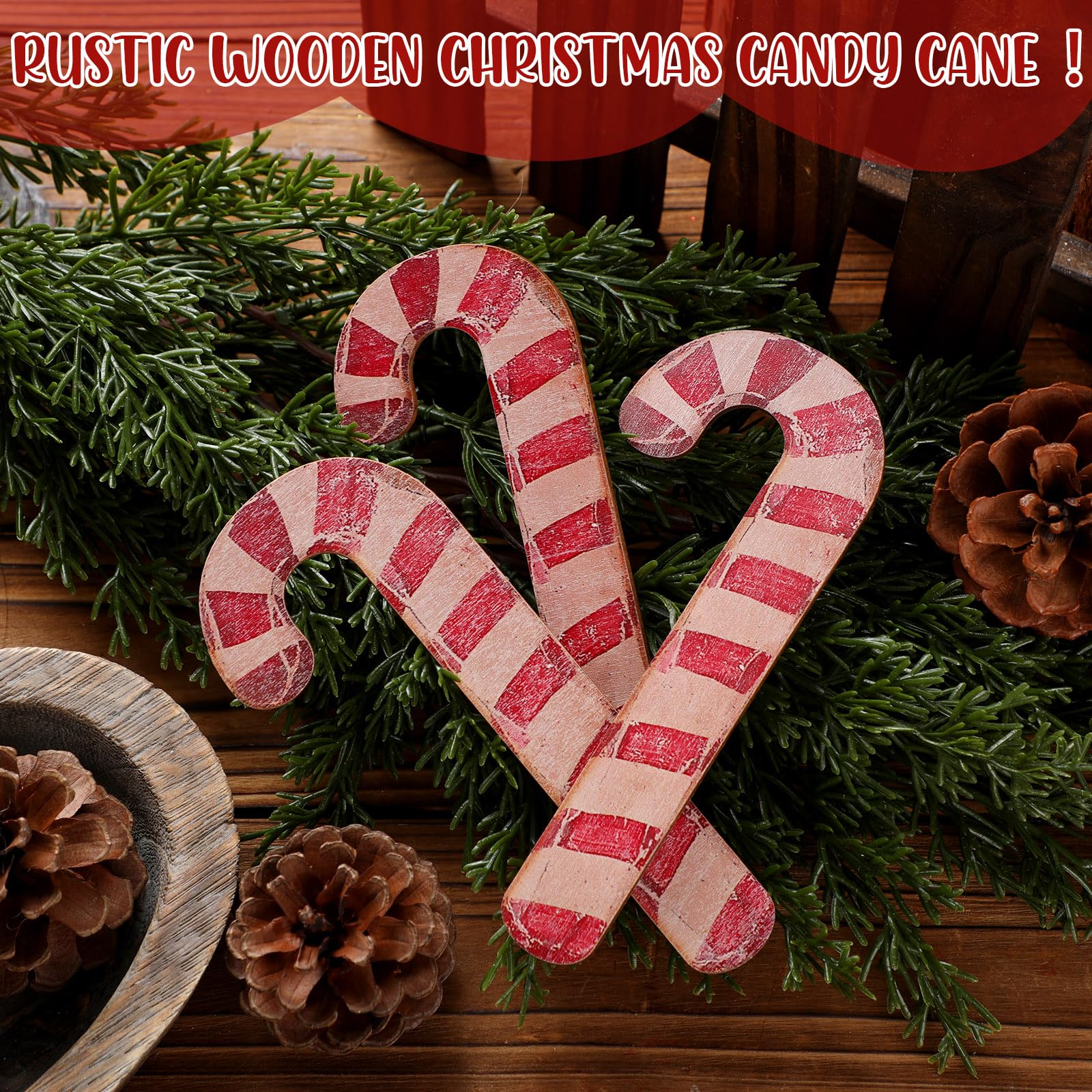 Gemscream 12 Pcs 6 Inch Rustic Christmas Candy Cane Farmhouse Christmas Candy Cane Vintage Red and White Striped Xmas Tree Ornam
